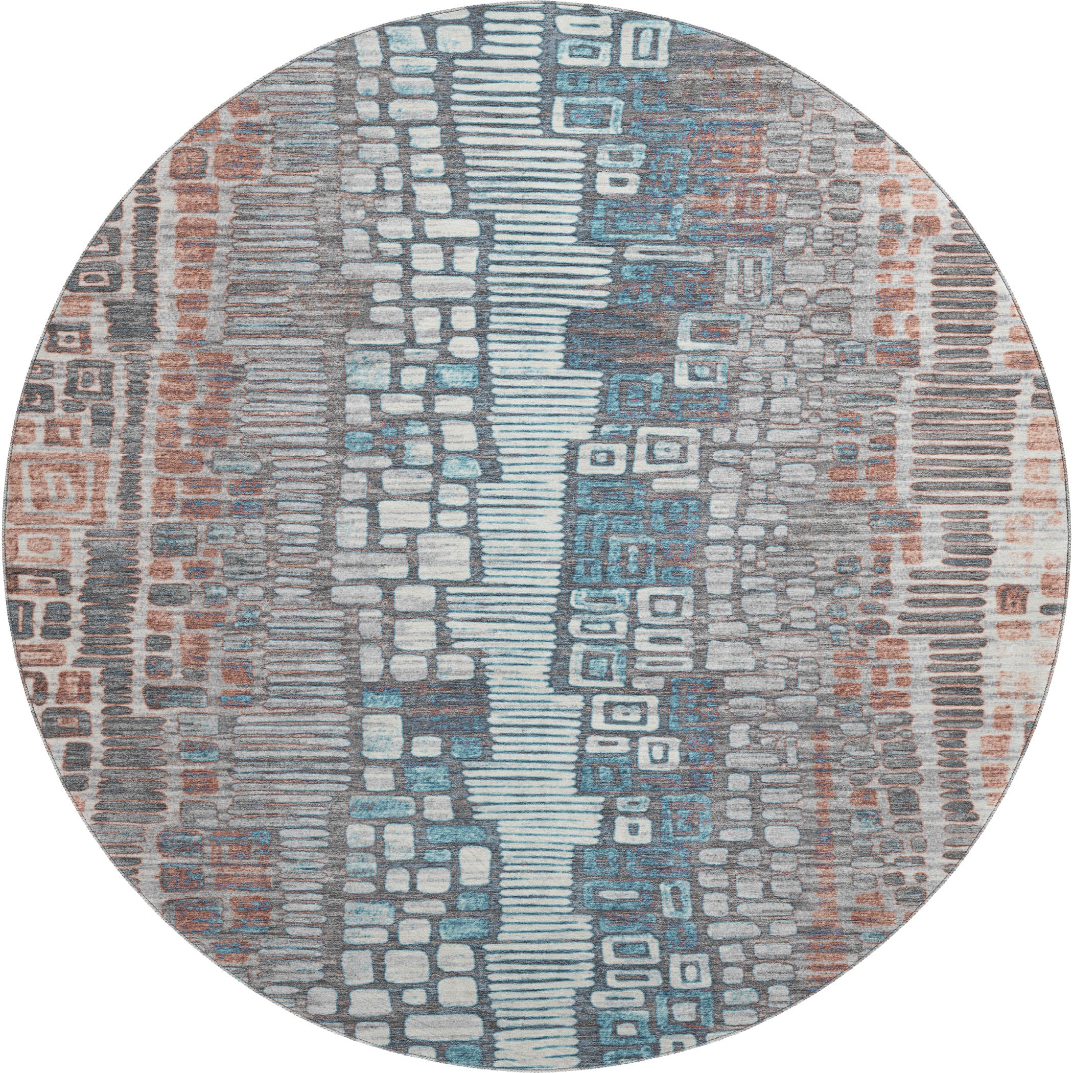 Cartagena Machine Washable Transitional Copper Orange Rug 8' x 8' #shape_Round
