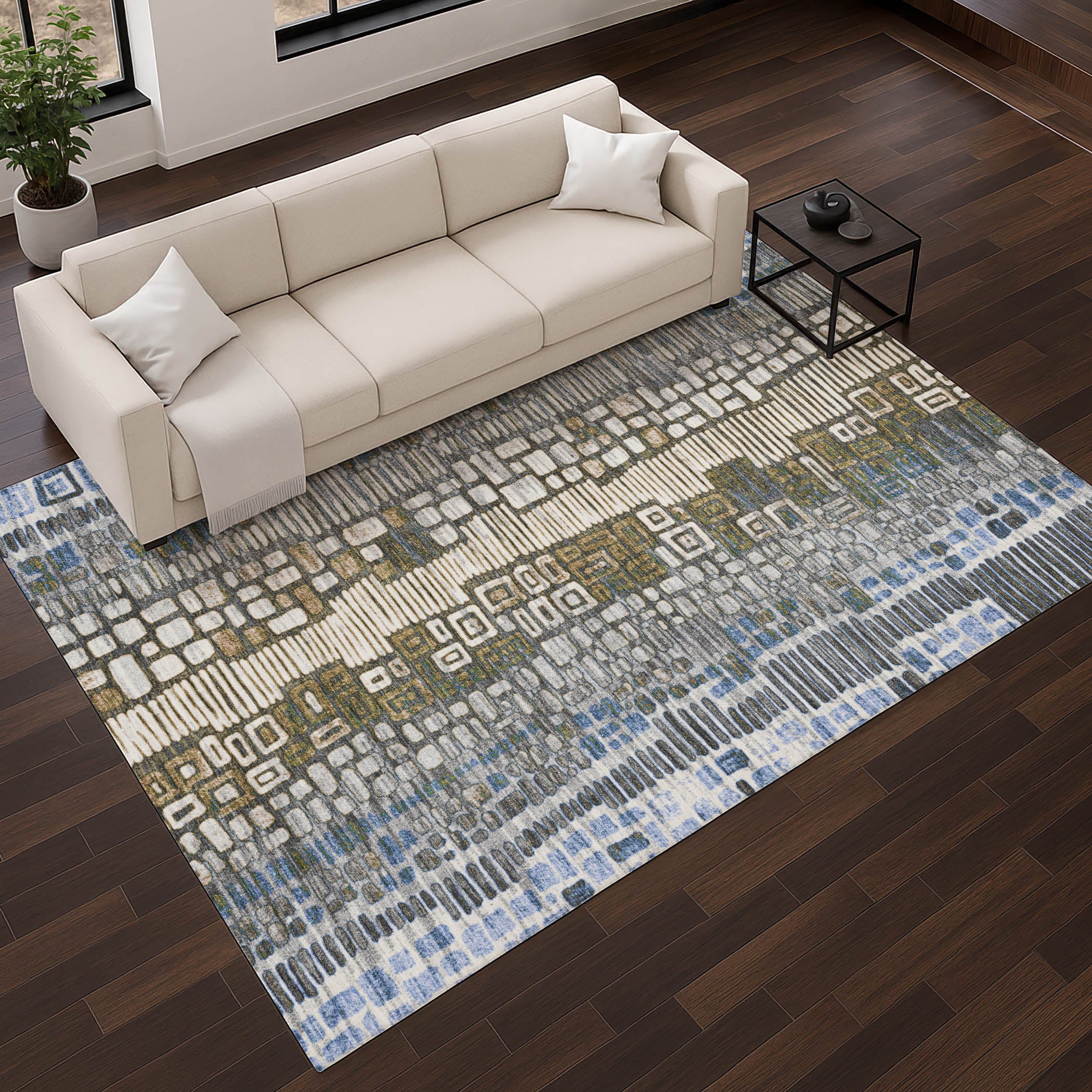 Cartagena Machine Washable Transitional Denim Blue Rug 2'6" x 3'10" #shape_Rectangle