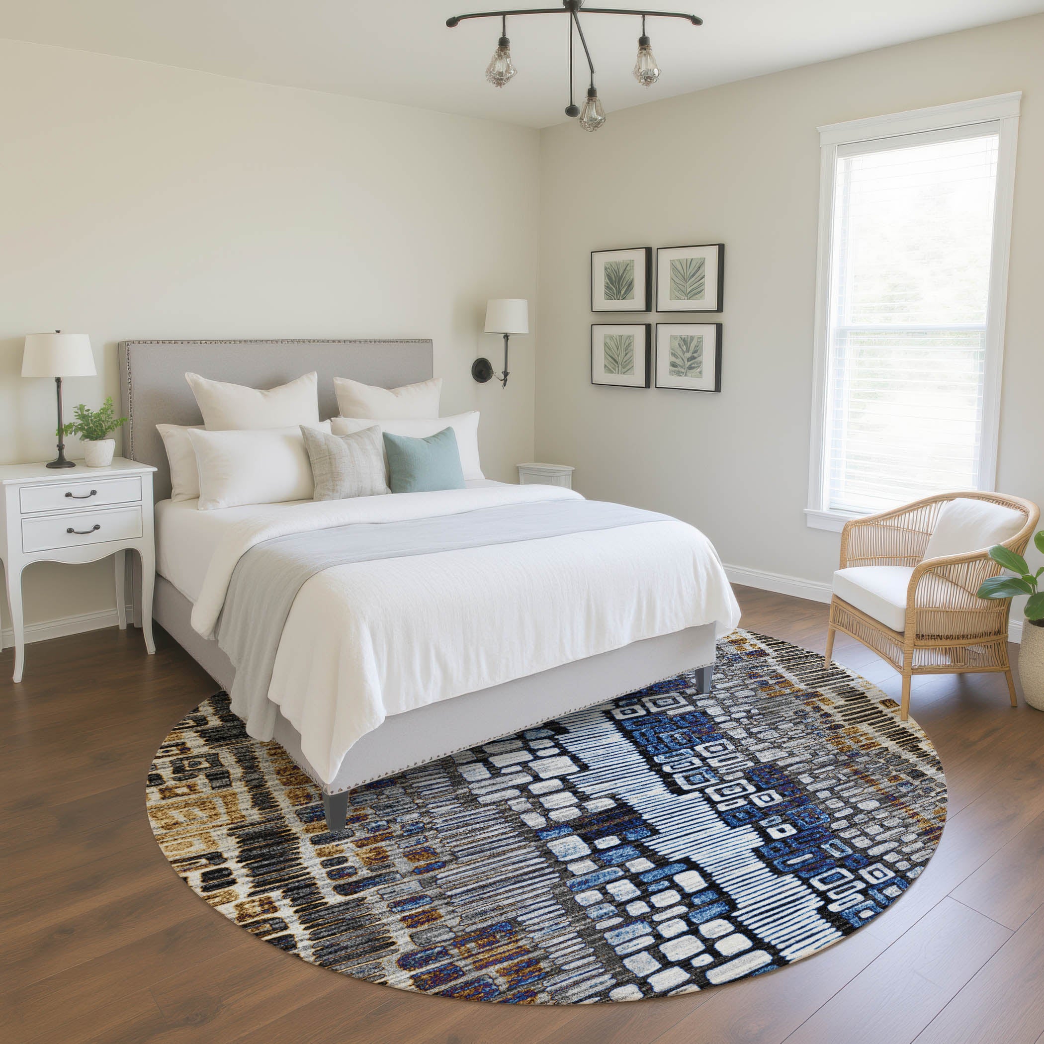 Cartagena Machine Washable Transitional Pewter Gray Rug 8' x 8' #shape_Round