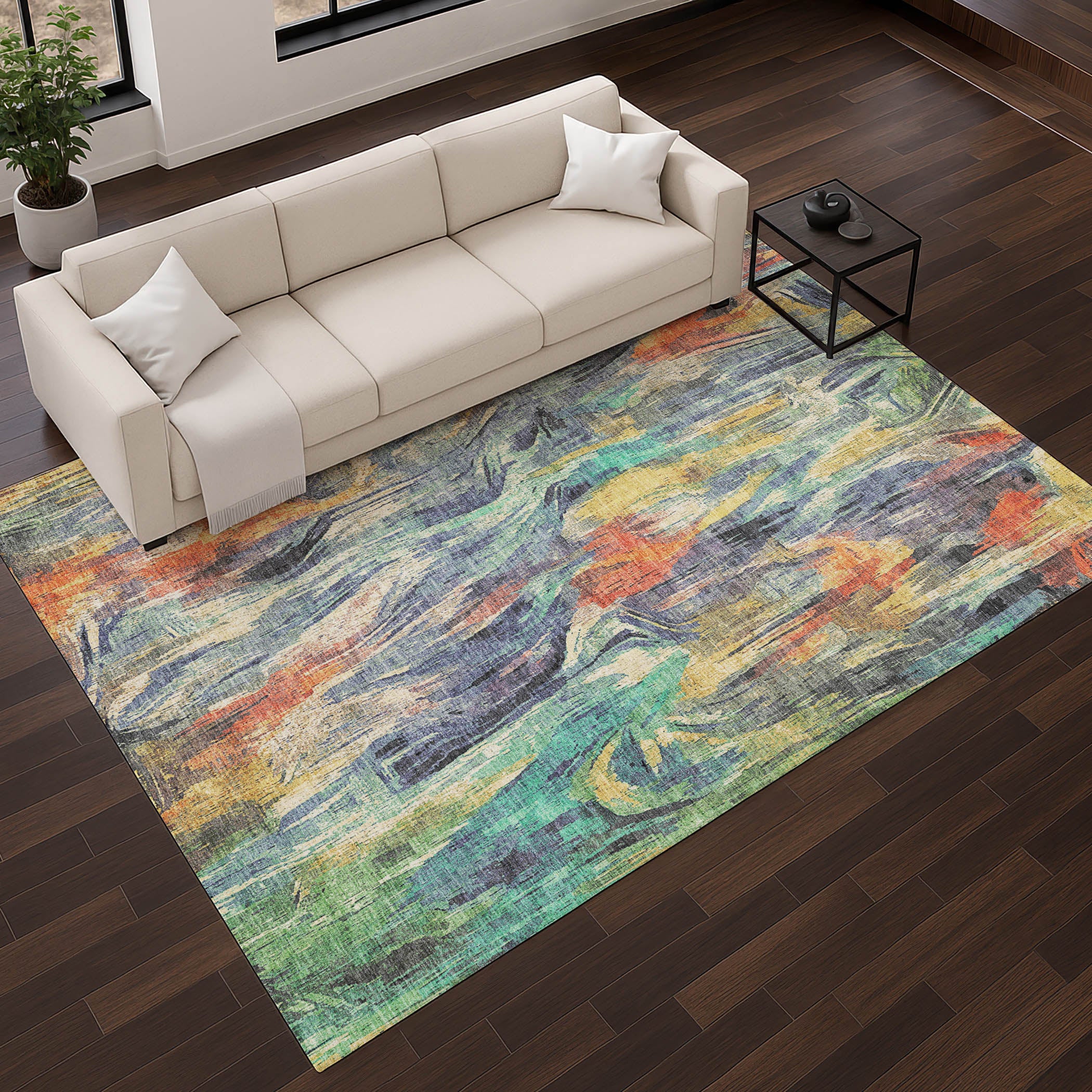 Lisbon Machine Washable Transitional Denim Blue Rug 2'6" x 3'10" #shape_Rectangle