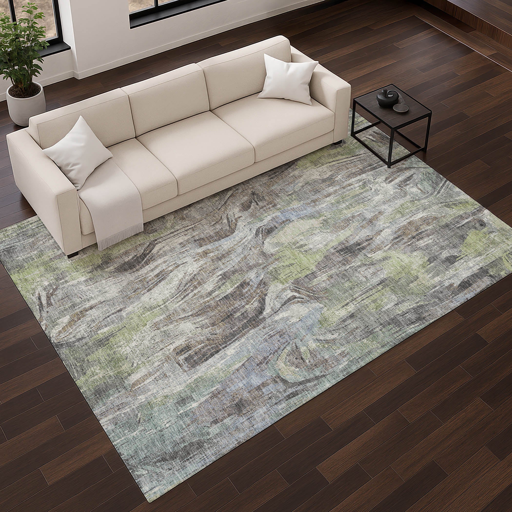 Lisbon Machine Washable Transitional Fern Green Rug 2'6" x 3'10" #shape_Rectangle