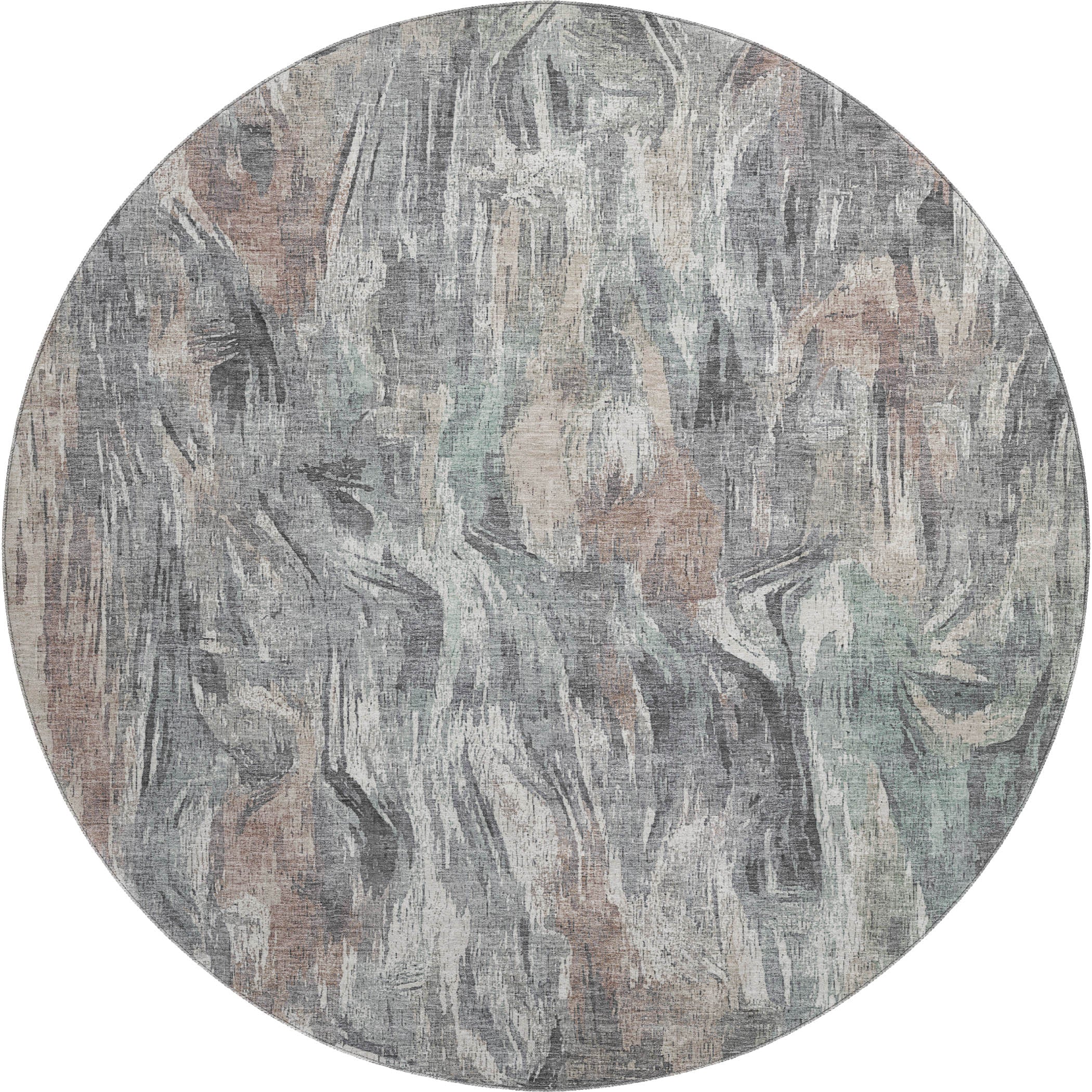 Lisbon Machine Washable Transitional Gray Rug 8' x 8' #shape_Round