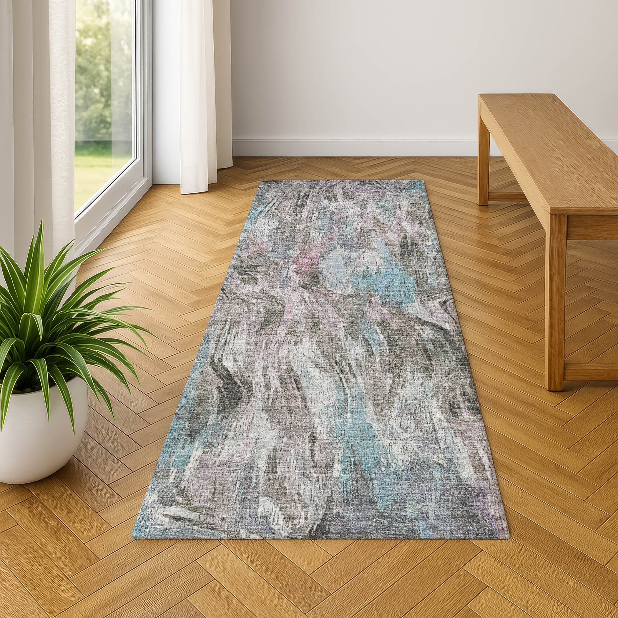 Lisbon Machine Washable Transitional Taupe Brown Rug 2'3" x 7'6" #shape_Runner