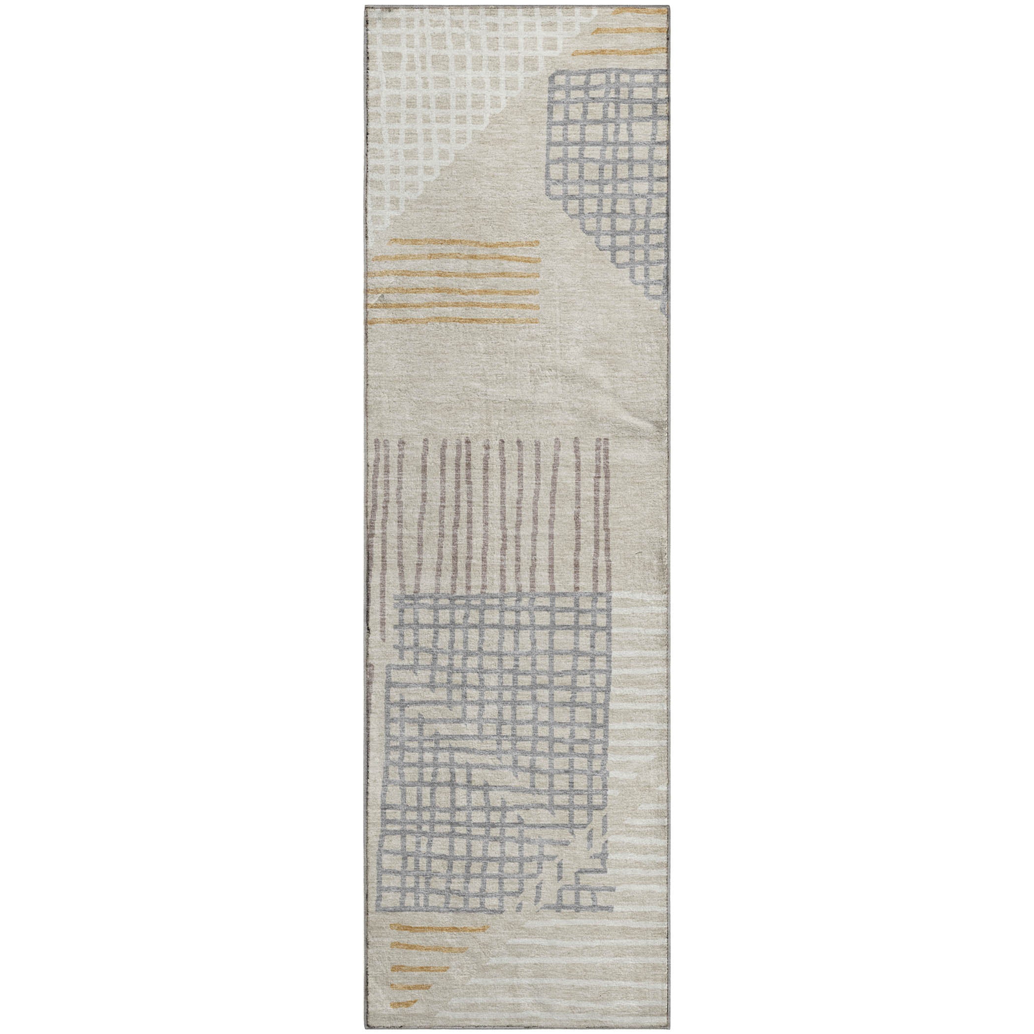 Split Machine Washable Transitional Beige Brown Rug 2'3" x 7'6" #shape_Runner
