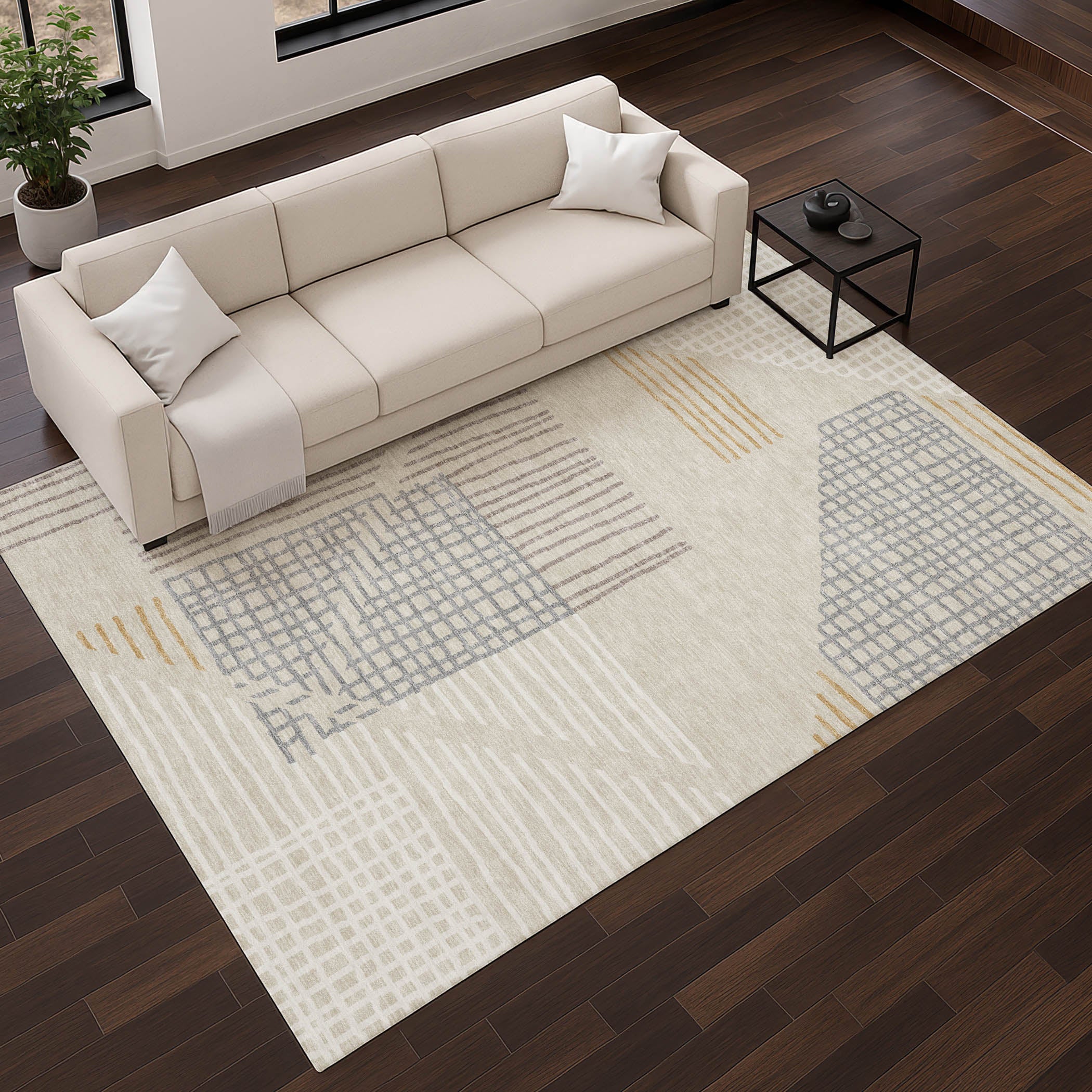 Split Machine Washable Transitional Beige Brown Rug 2'6" x 3'10" #shape_Rectangle