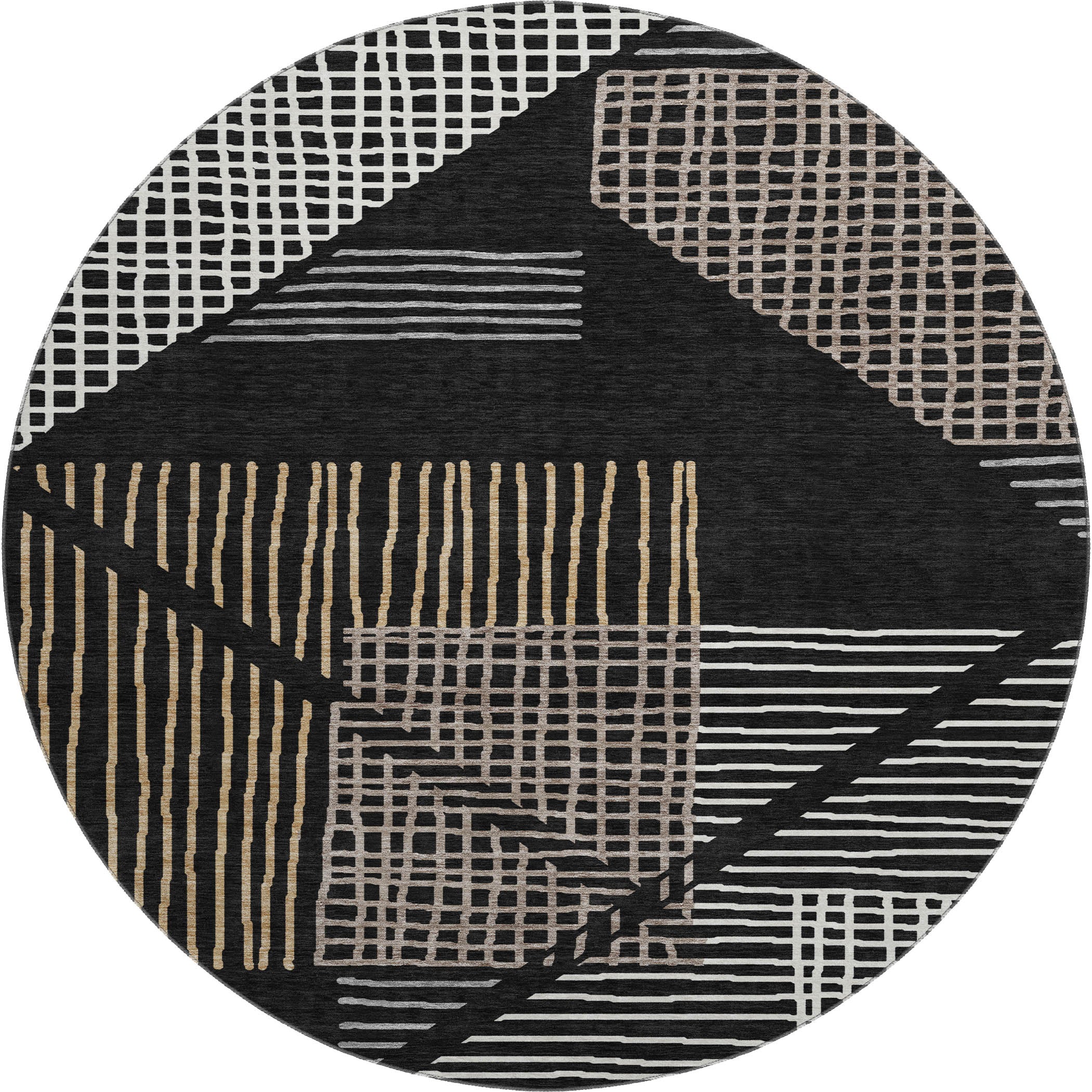 Split Machine Washable Transitional Black Rug 8' x 8' #shape_Round