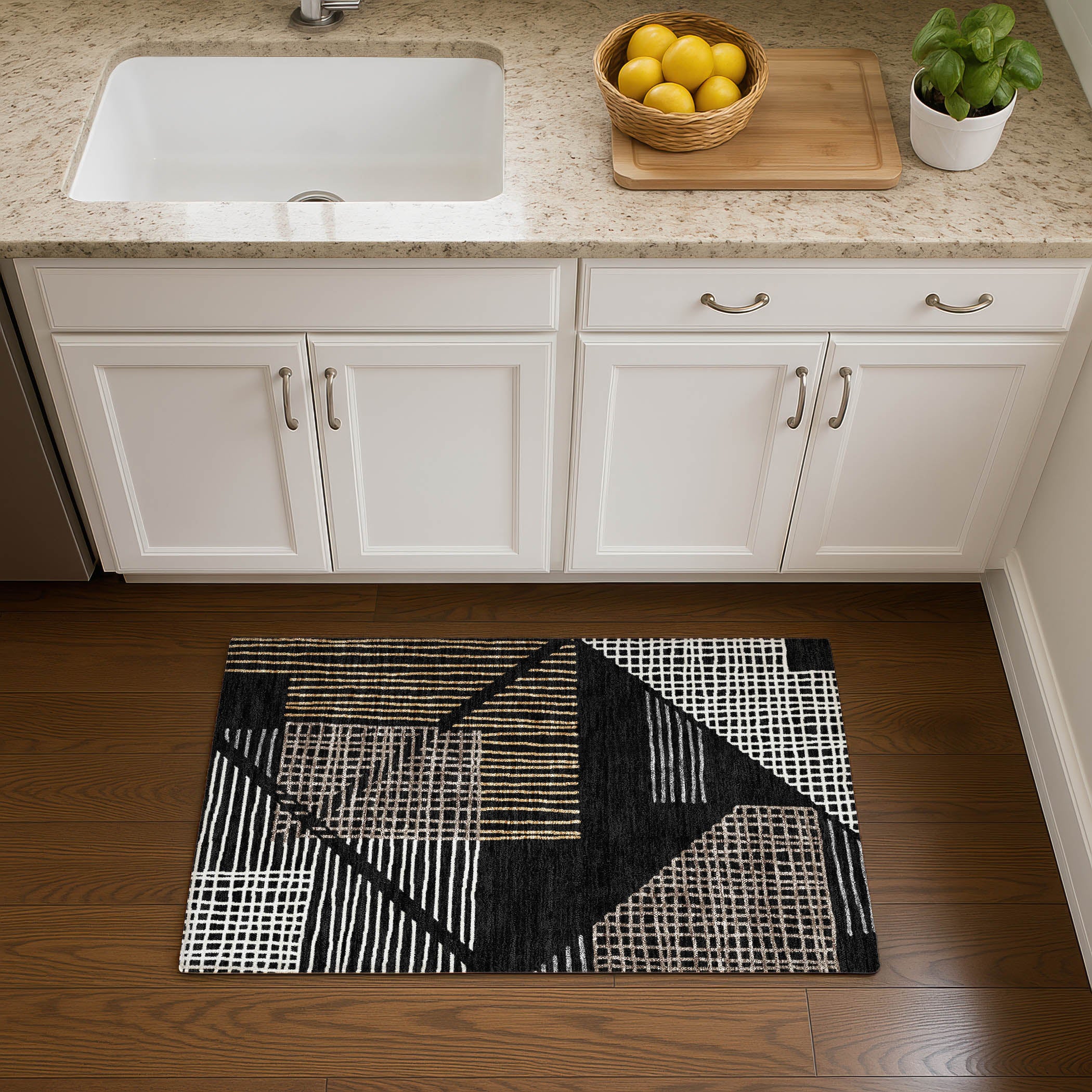 Split Machine Washable Transitional Black Rug 1'8" x 2'6" #shape_Rectangle