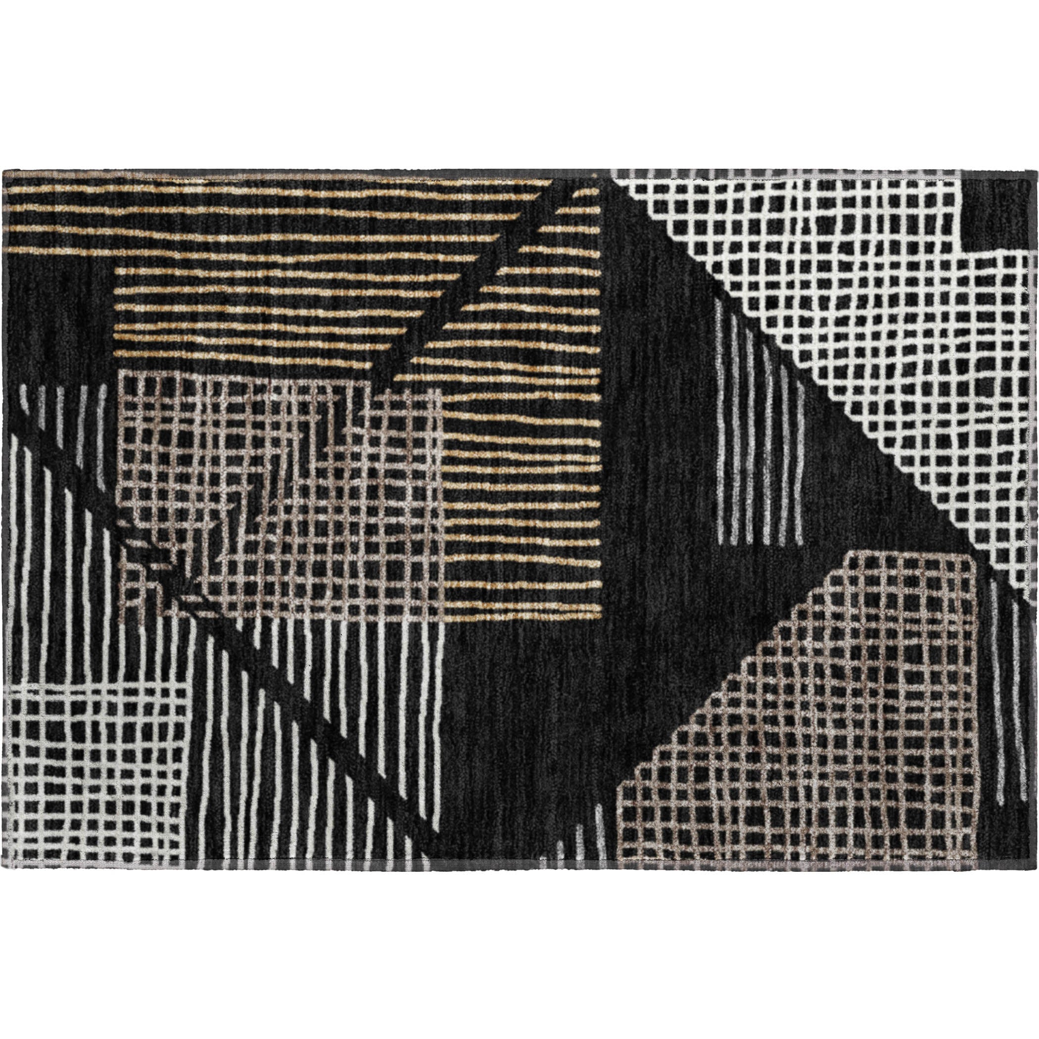 Split Machine Washable Transitional Black Rug 1'8" x 2'6" #shape_Rectangle