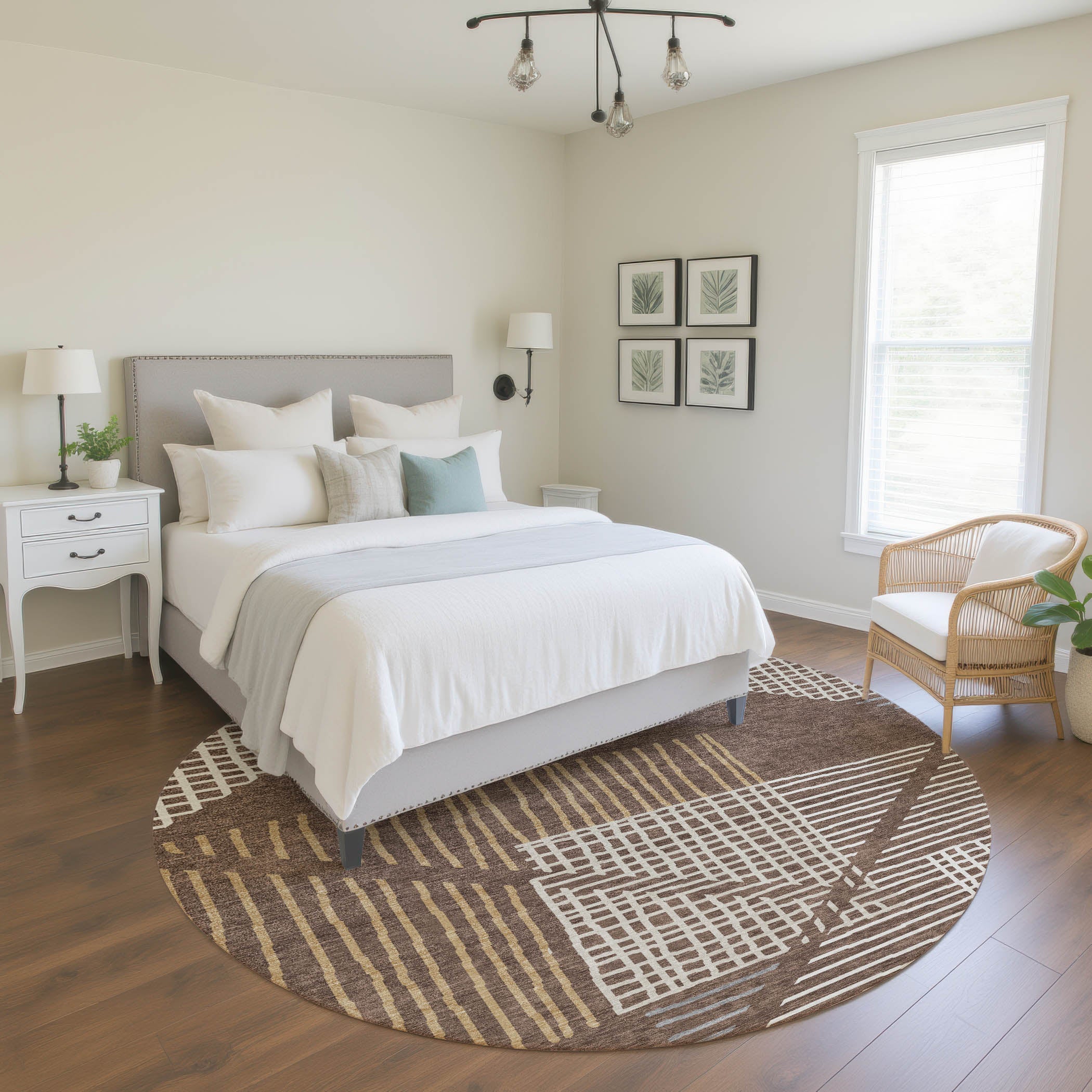 Split Machine Washable Transitional Brown Rug 8' x 8' #shape_Round