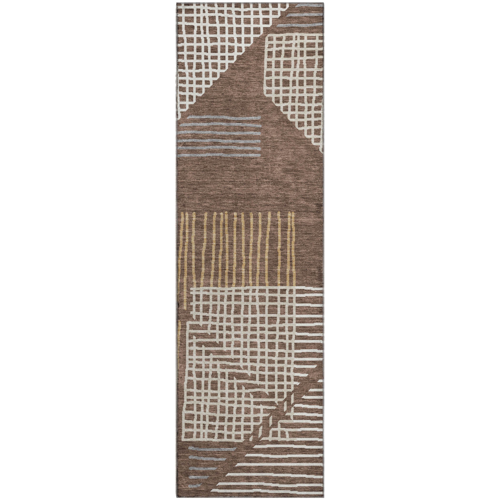 Split Machine Washable Transitional Brown Rug 2'3" x 7'6" #shape_Runner