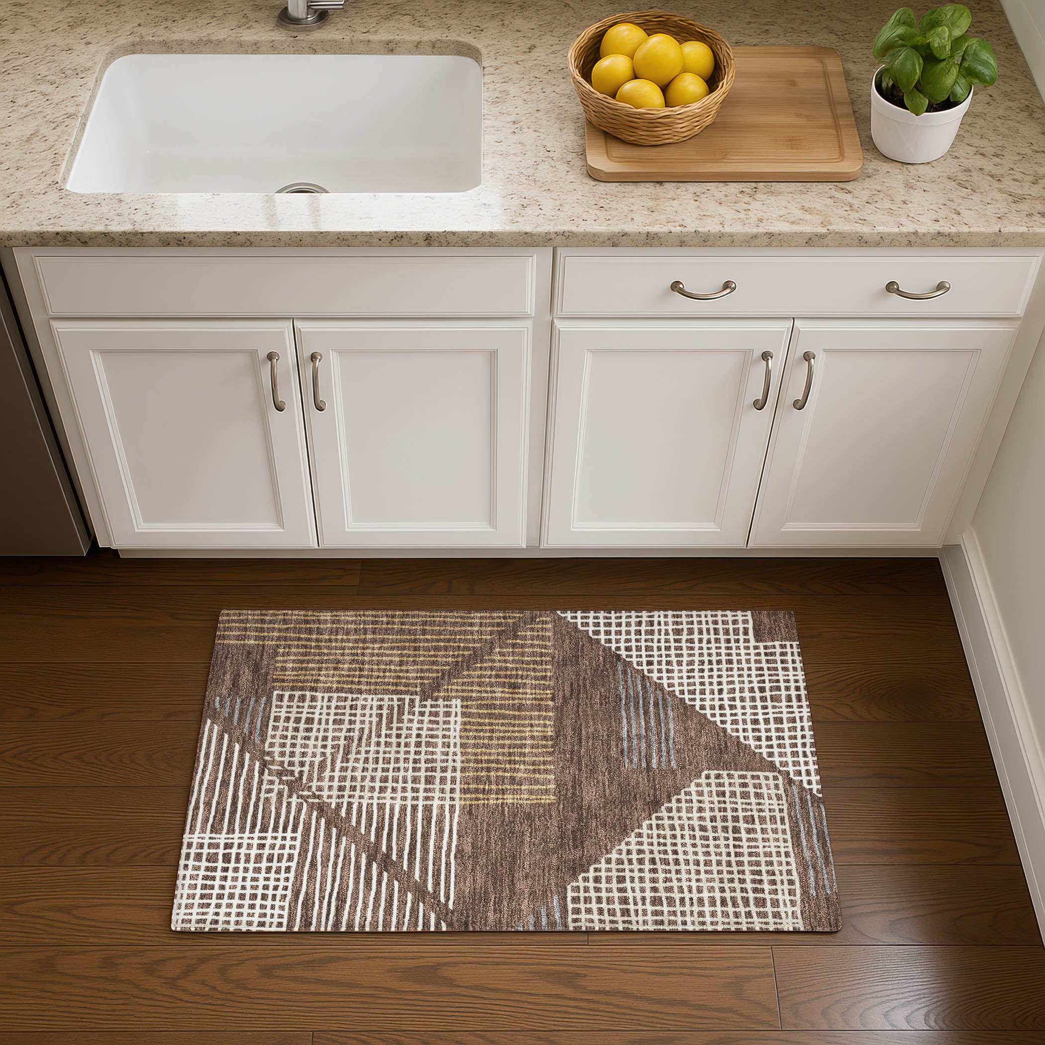 Split Machine Washable Transitional Brown Rug 1'8" x 2'6" #shape_Rectangle