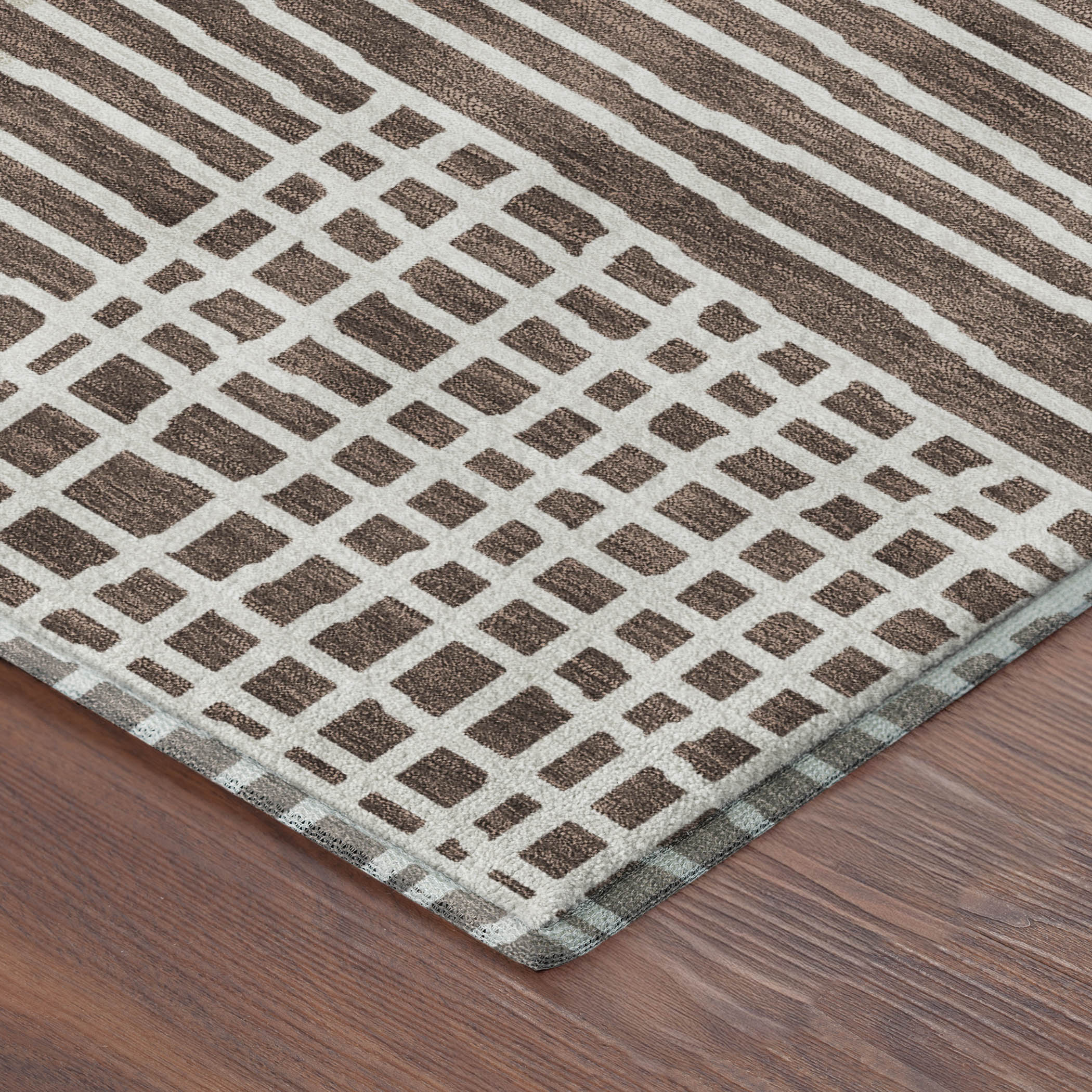Split Machine Washable Transitional Brown Rug 1'8" x 2'6" #shape_Rectangle
