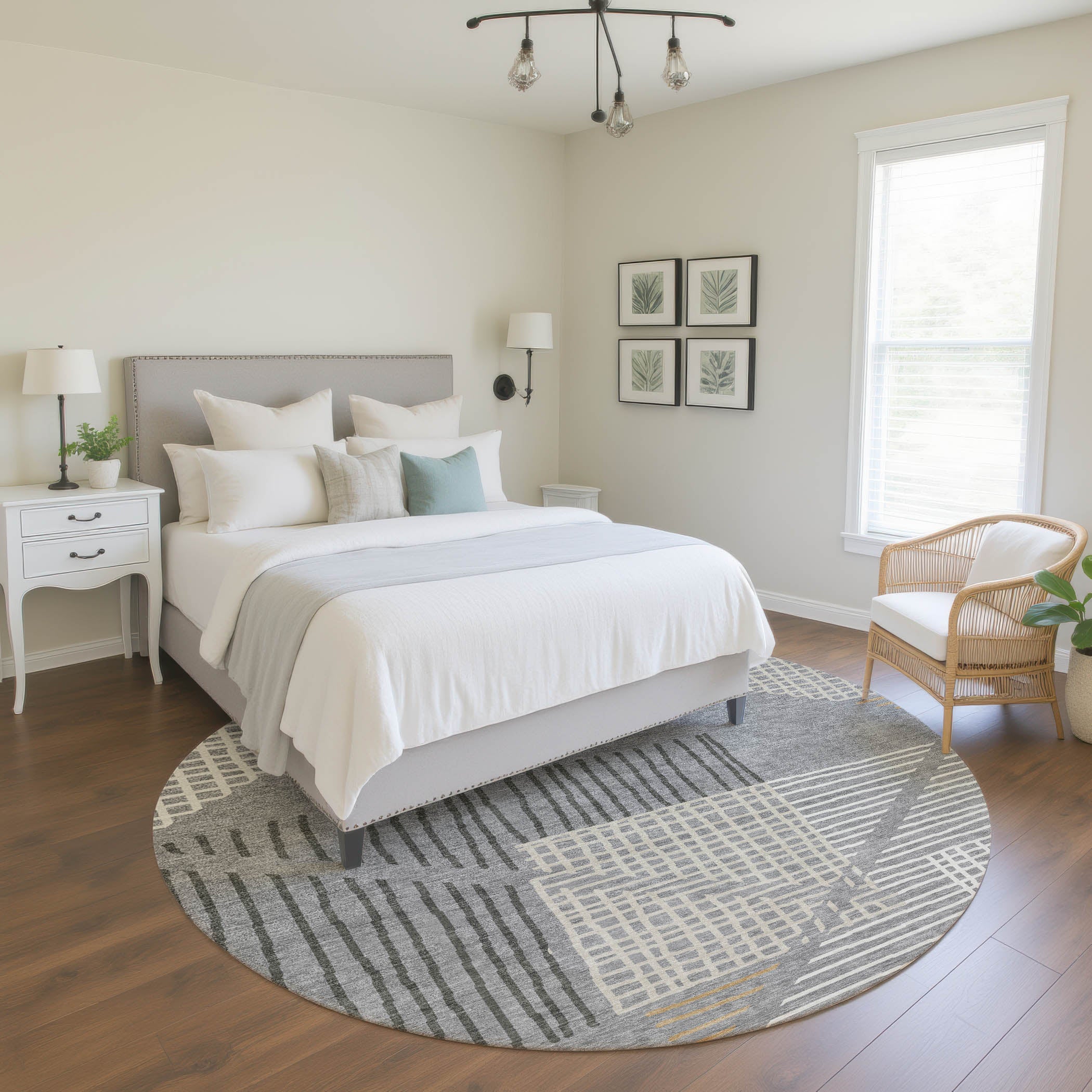 Split Machine Washable Transitional Gray Rug 8' x 8' #shape_Round