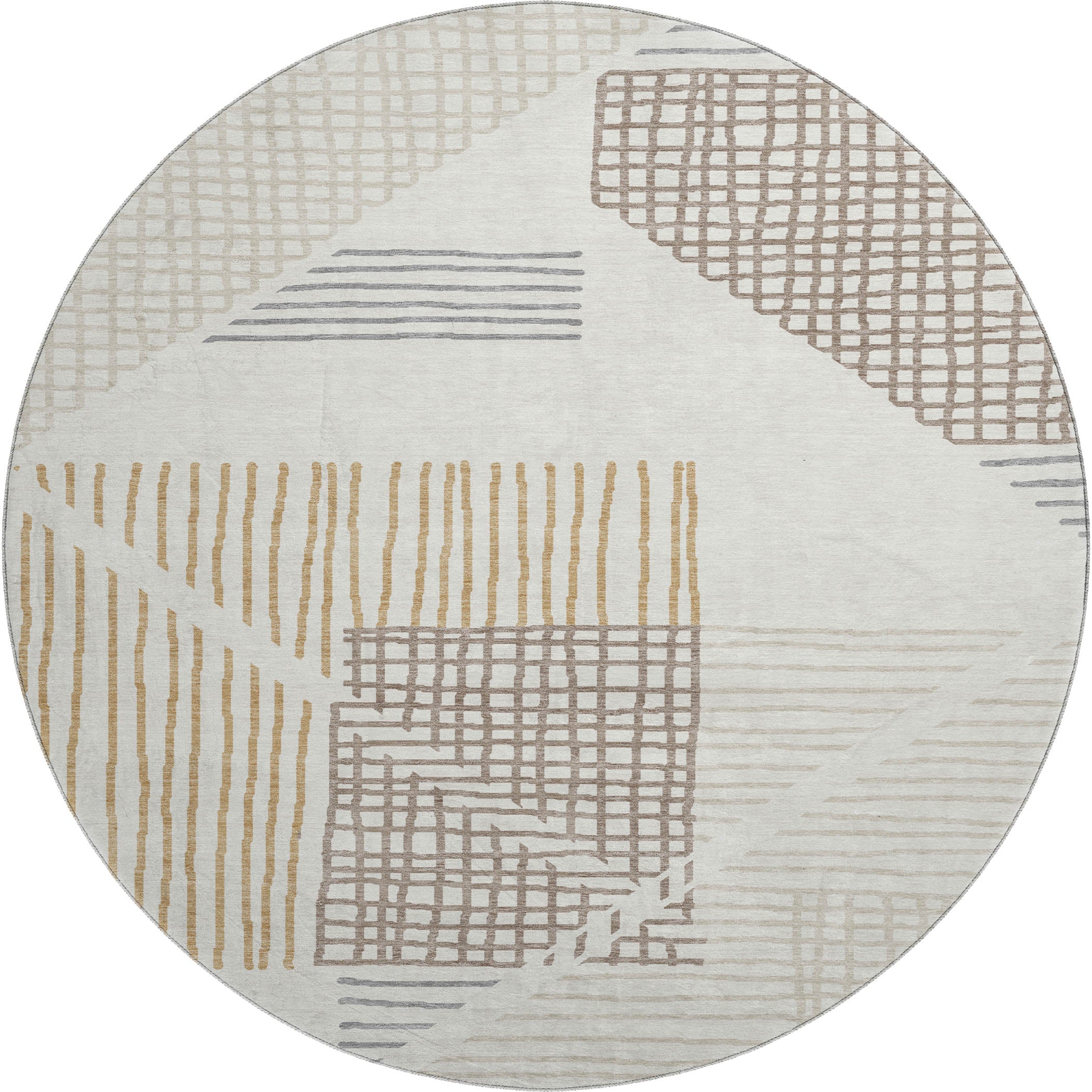 Split Machine Washable Transitional Ivory Rug 8' x 8' #shape_Round