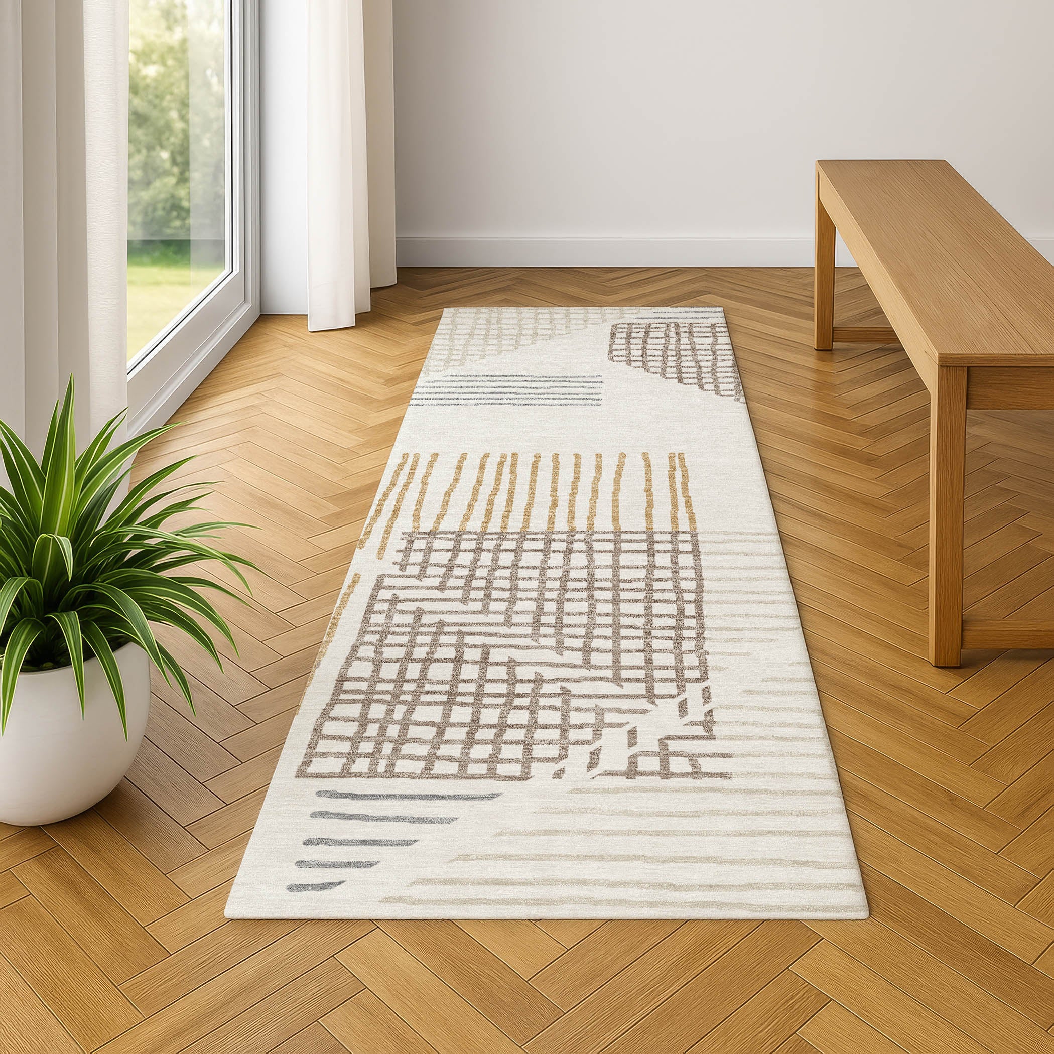 Split Machine Washable Transitional Ivory Rug 2'3" x 7'6" #shape_Runner