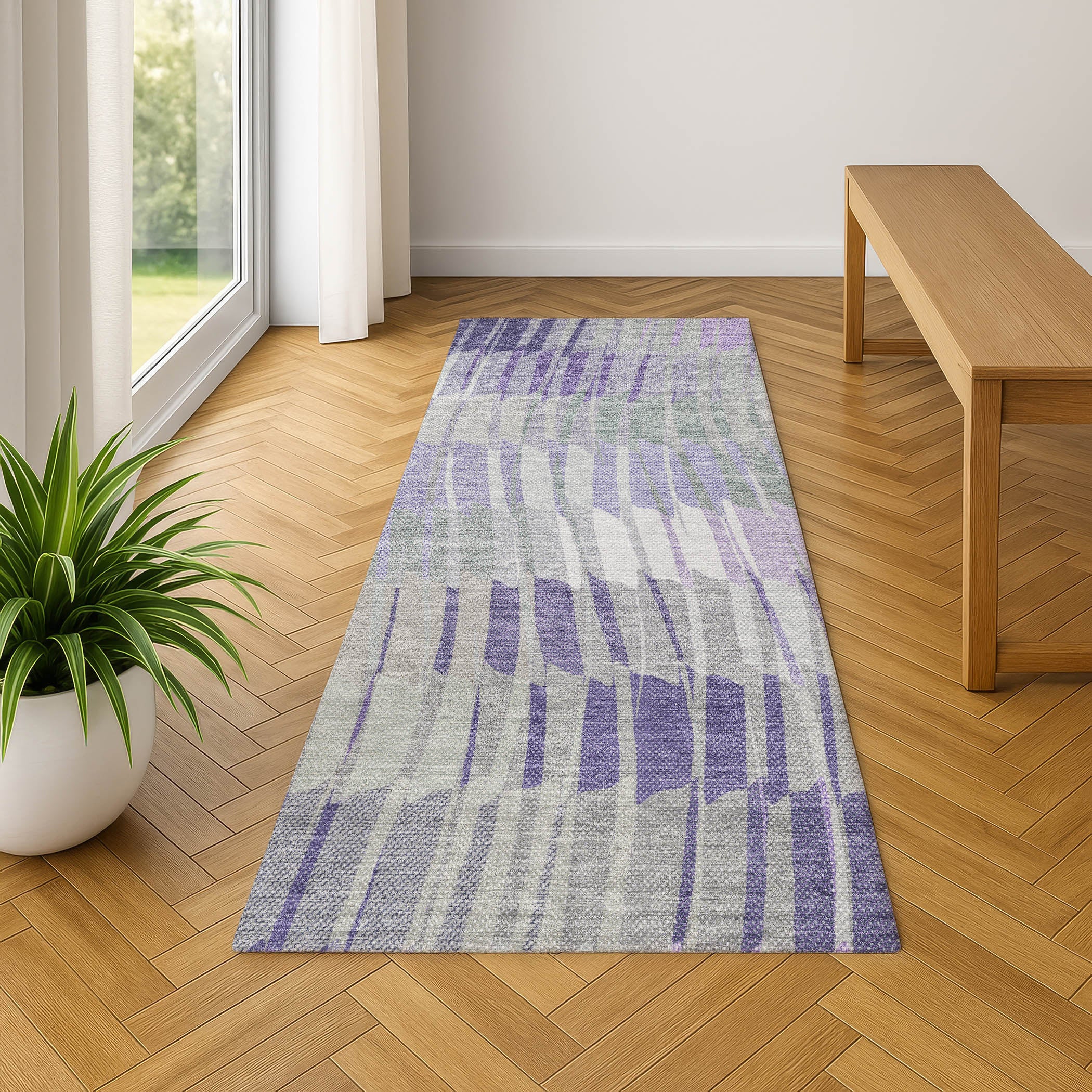 Bergen Machine Washable Transitional Lavender Purple Rug 2'3" x 7'6" #shape_Runner