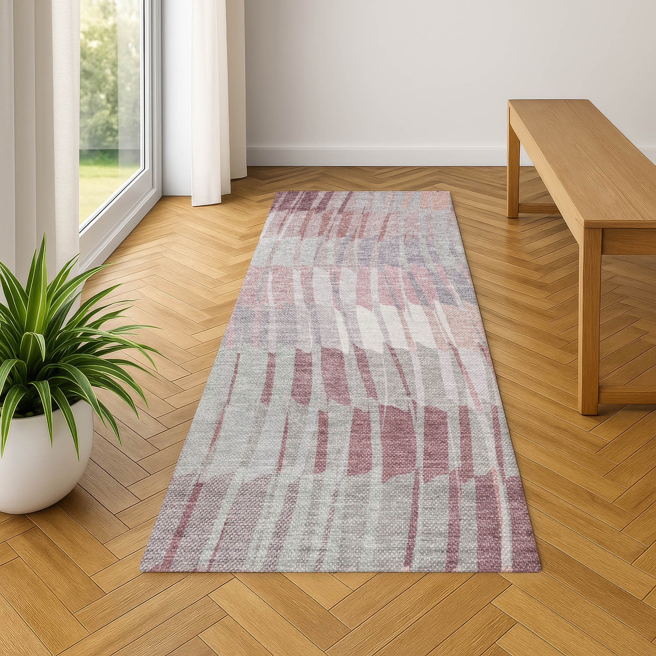 Bergen Machine Washable Transitional Merlot Red Rug 2'3" x 7'6" #shape_Runner