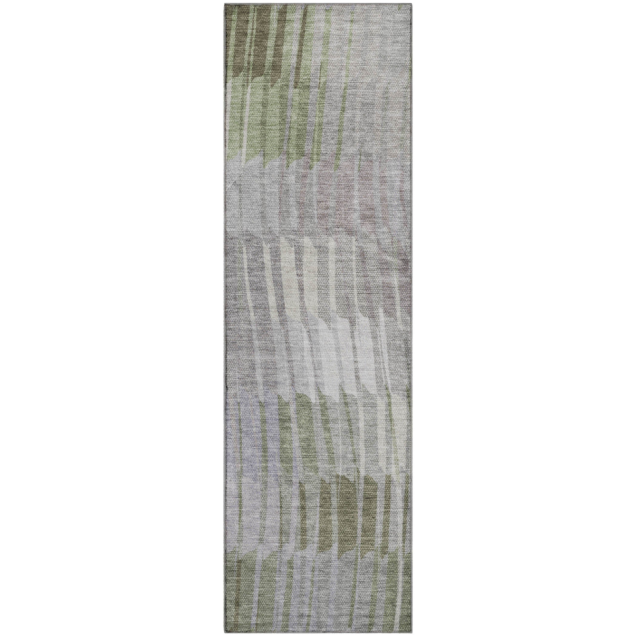 Bergen Machine Washable Transitional Olive Green Rug 2'3" x 7'6" #shape_Runner