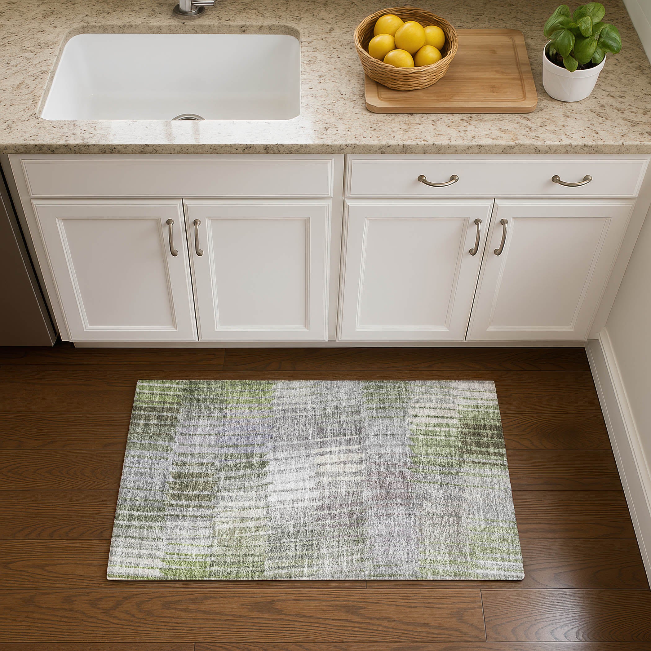 Bergen Machine Washable Transitional Olive Green Rug 1'8" x 2'6" #shape_Rectangle