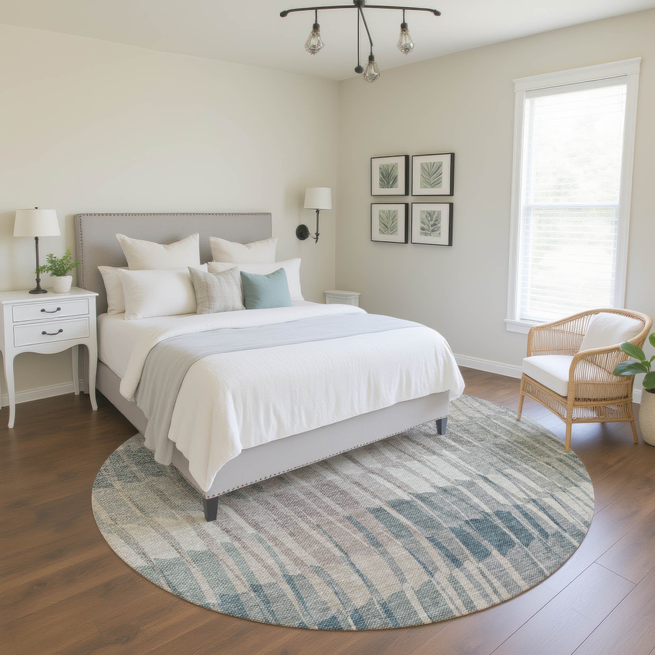 Bergen Machine Washable Transitional Sage Green Rug 8' x 8' #shape_Round