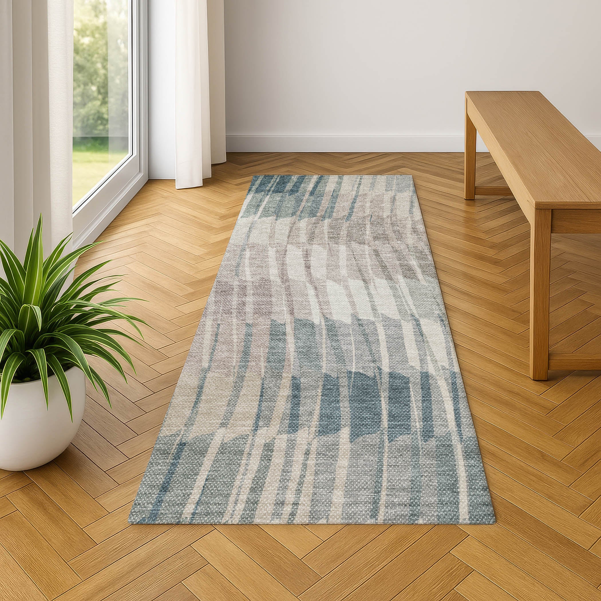 Bergen Machine Washable Transitional Sage Green Rug 2'3" x 7'6" #shape_Runner