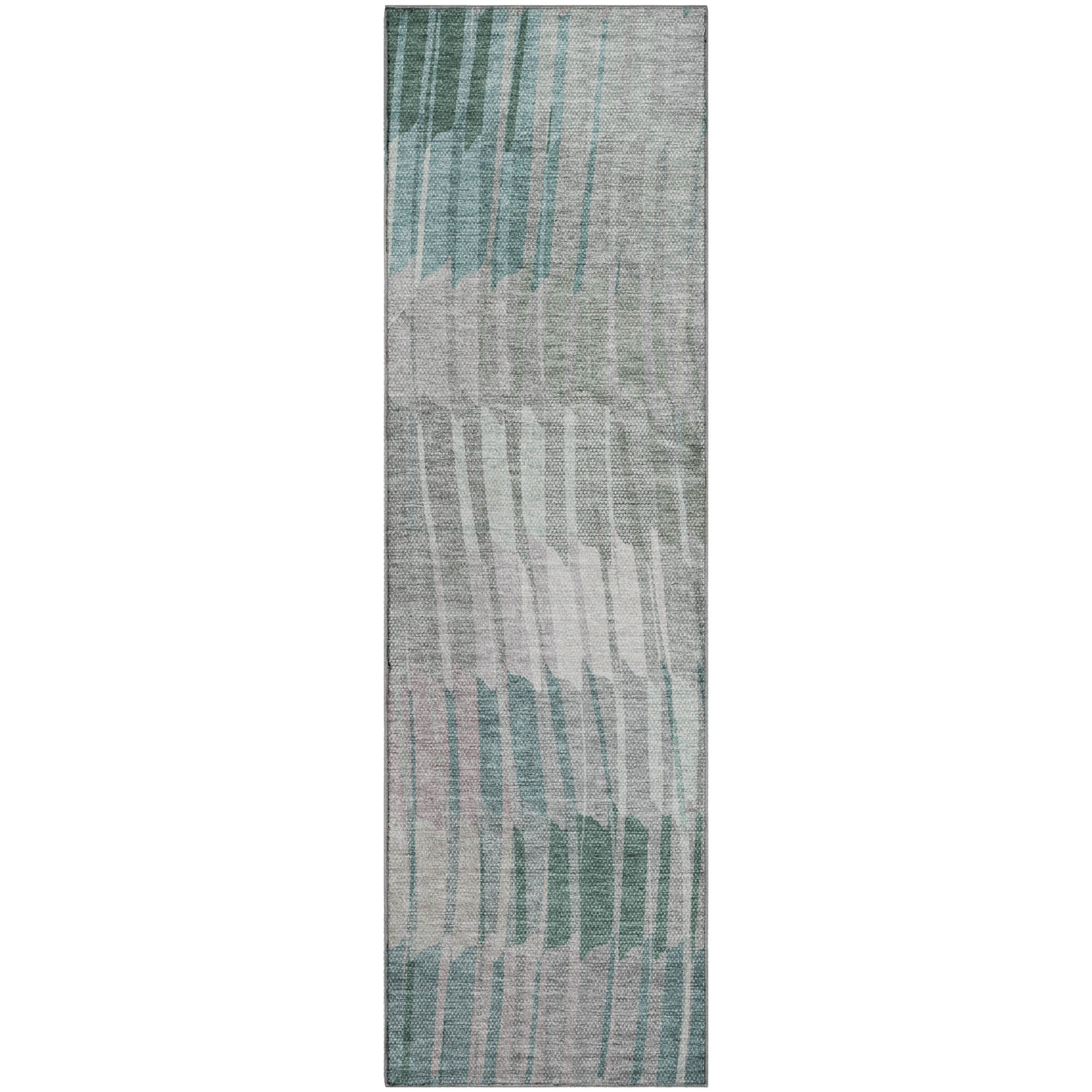 Bergen Machine Washable Transitional Teal Rug 2'3" x 7'6" #shape_Runner