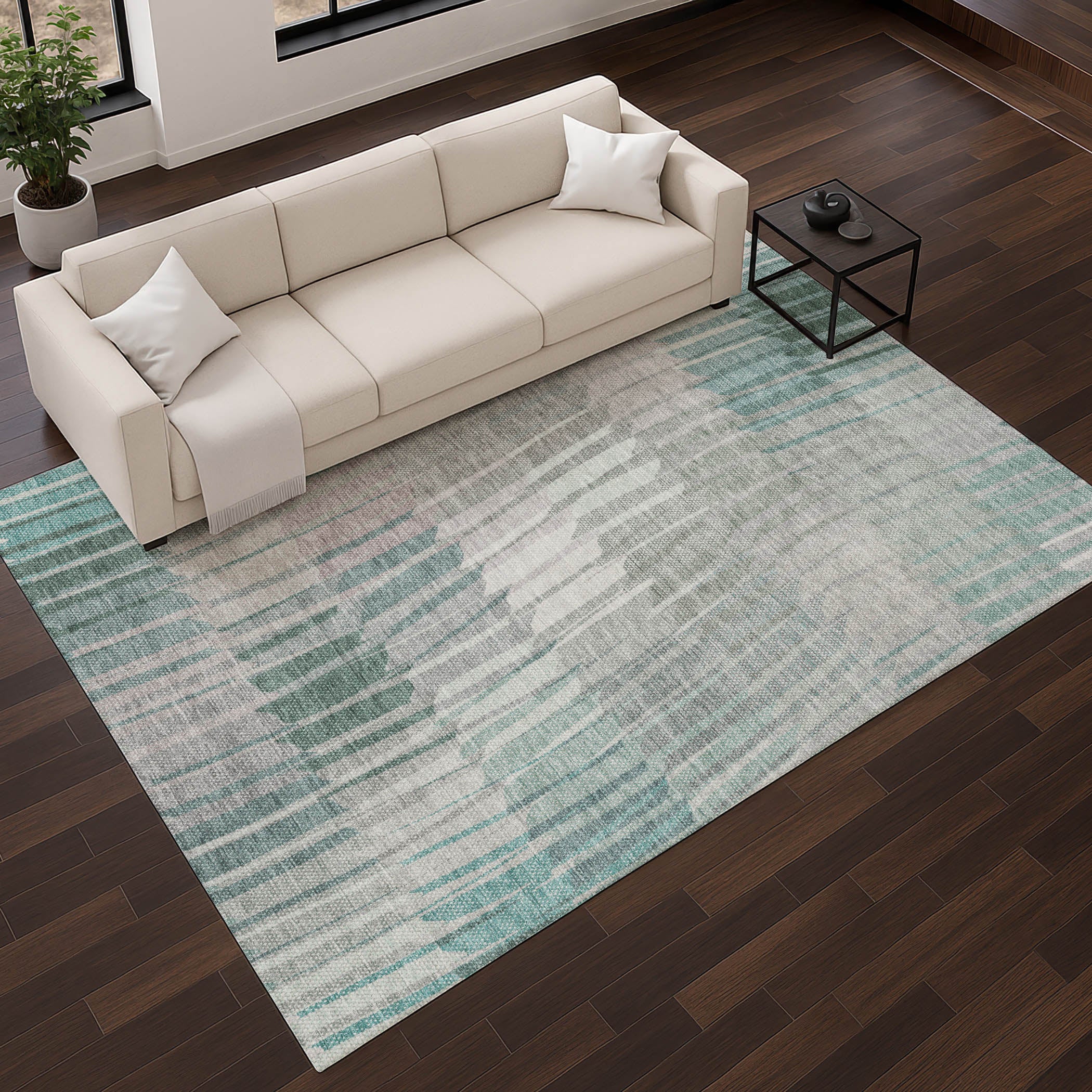 Bergen Machine Washable Transitional Teal Rug 2'6" x 3'10" #shape_Rectangle