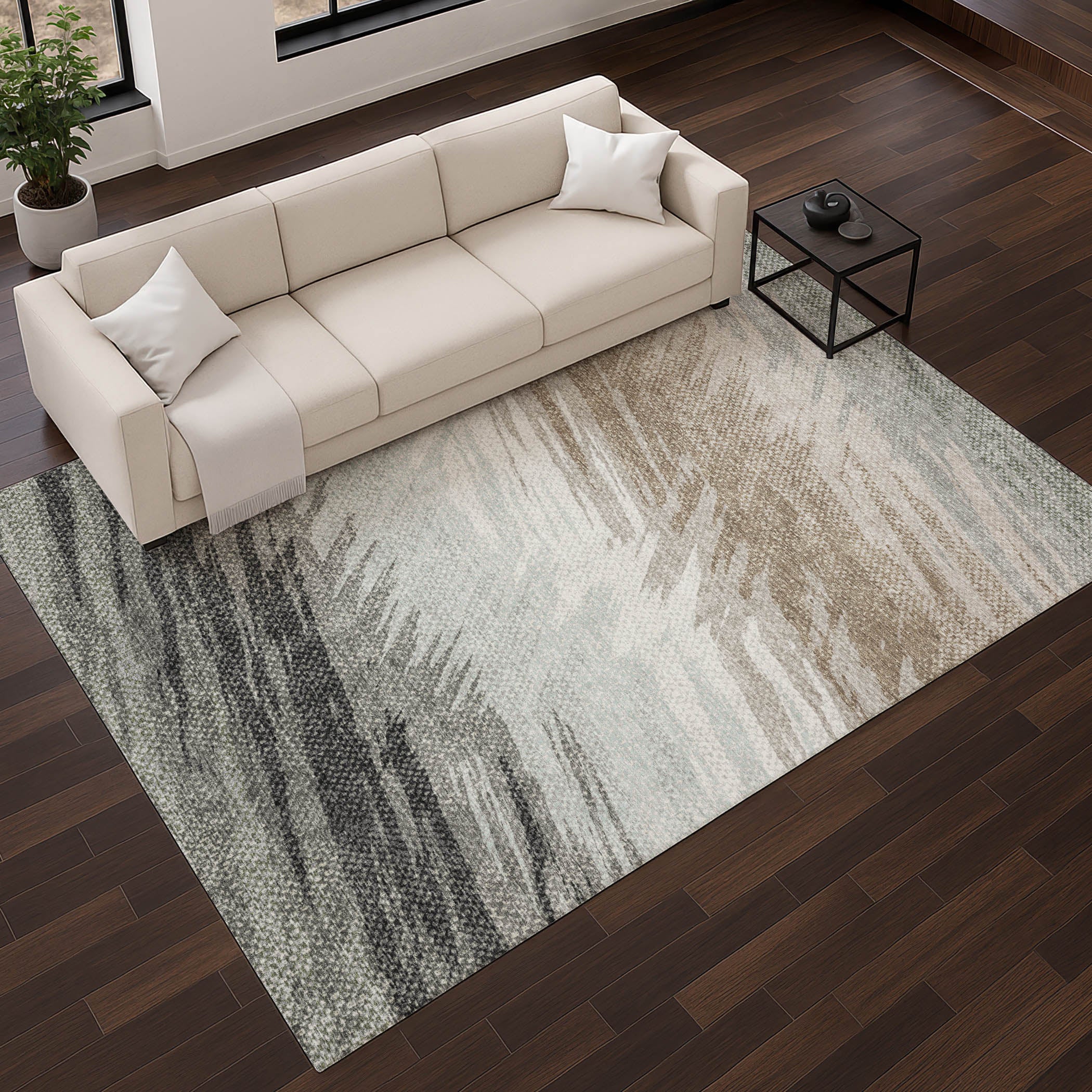Bangkok Machine Washable Transitional Brown Rug 2'6" x 3'10" #shape_Rectangle