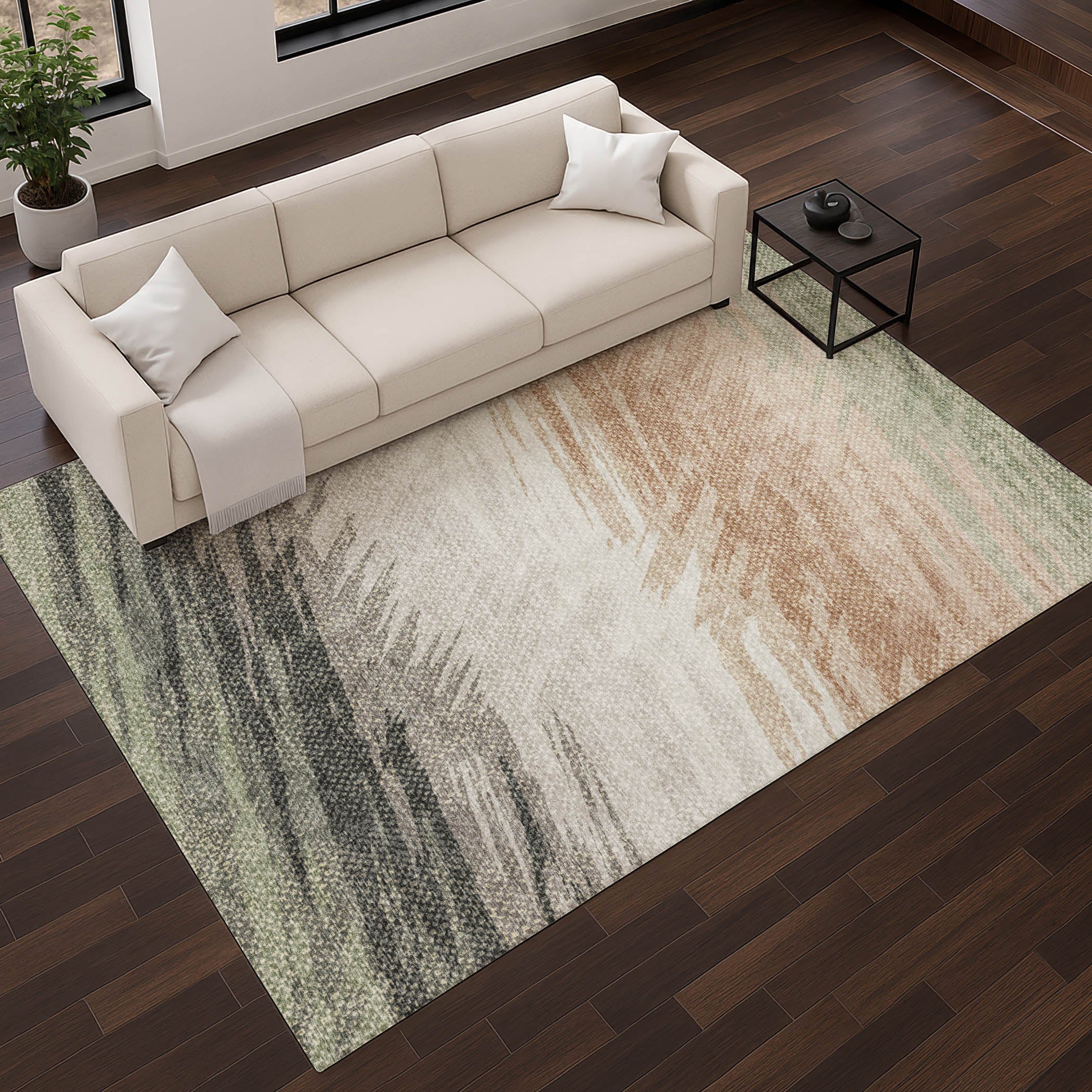 Bangkok Machine Washable Transitional Fern Green Rug 2'6" x 3'10" #shape_Rectangle