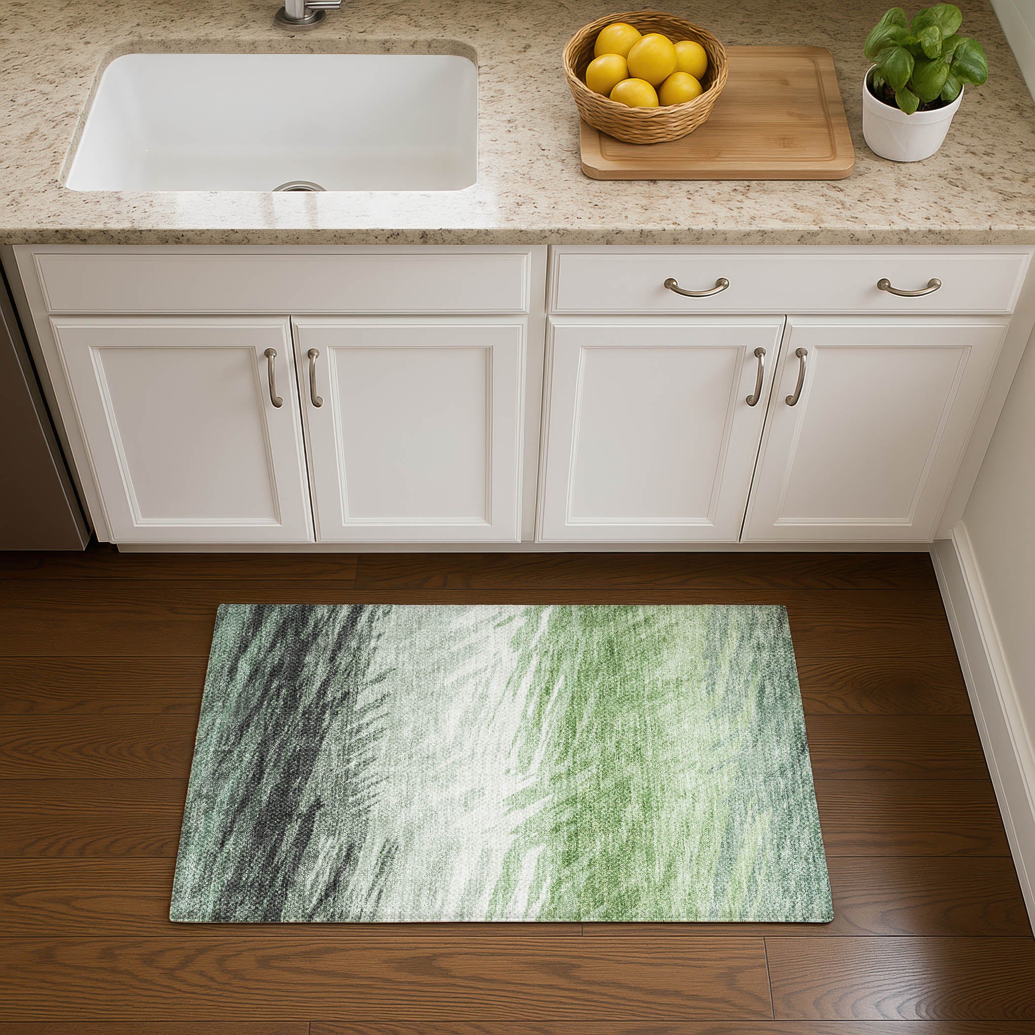 Bangkok Machine Washable Transitional Green Rug 1'8" x 2'6" #shape_Rectangle