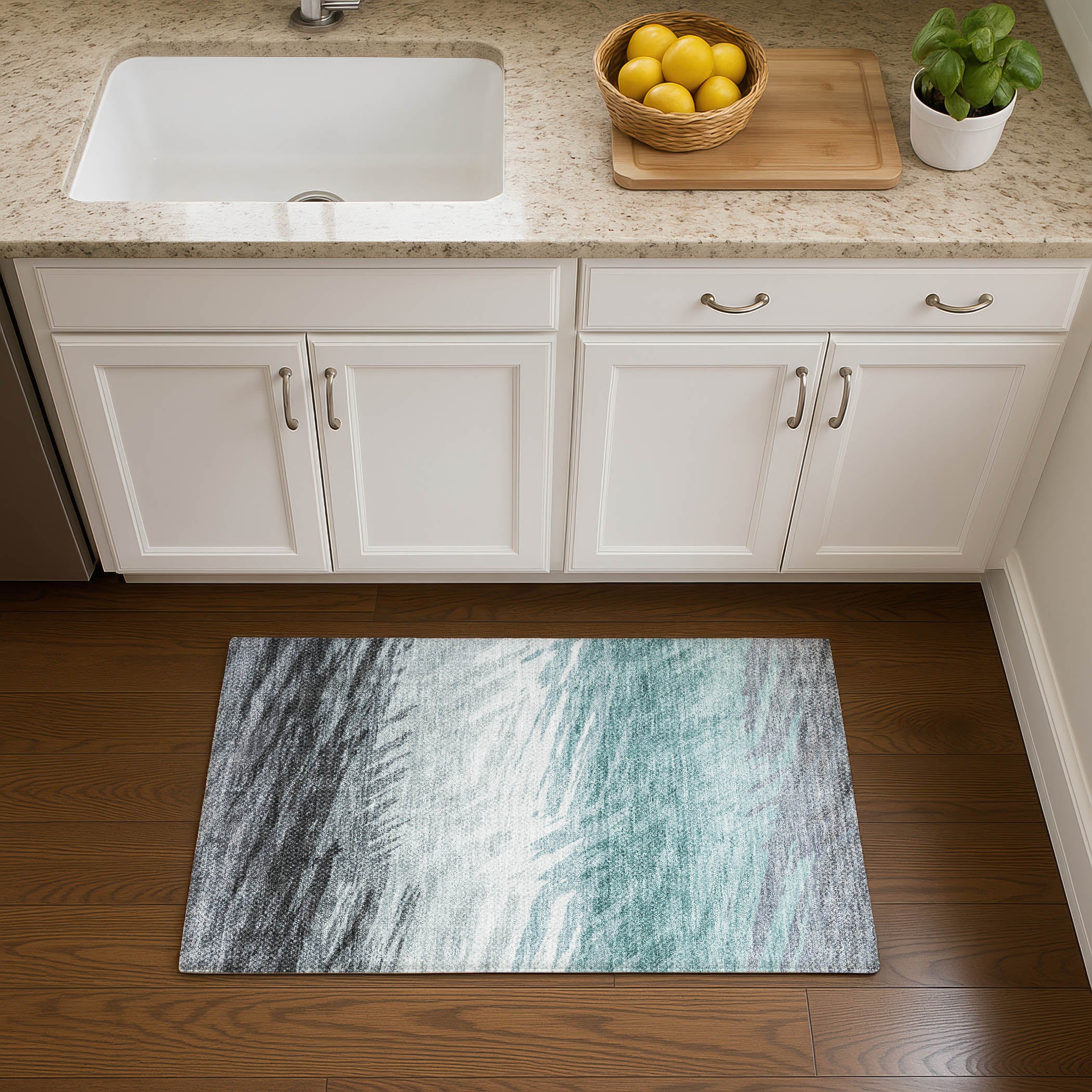 Bangkok Machine Washable Transitional Teal Rug 1'8" x 2'6" #shape_Rectangle
