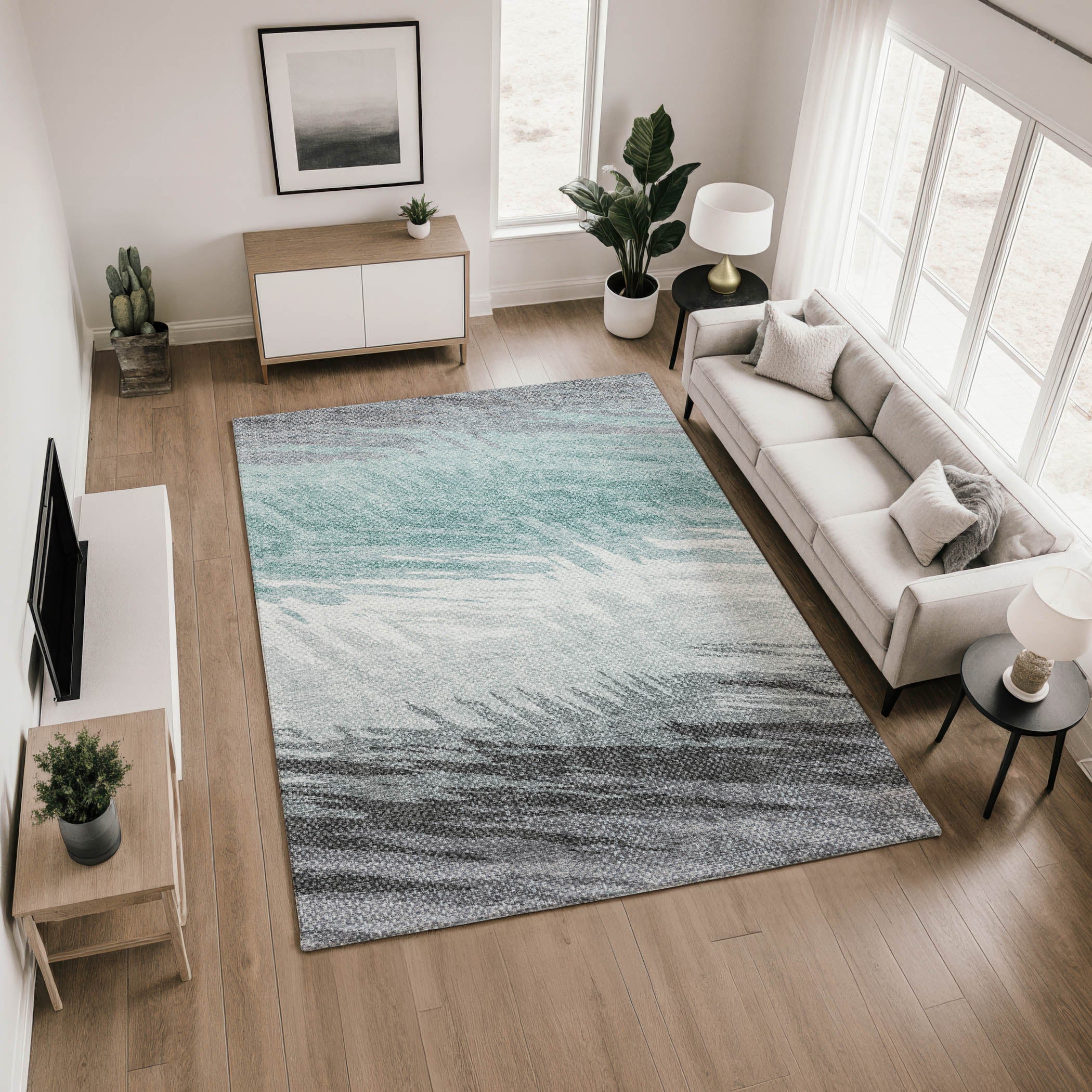 Bangkok Machine Washable Transitional Teal Rug 2'6" x 3'10" #shape_Rectangle