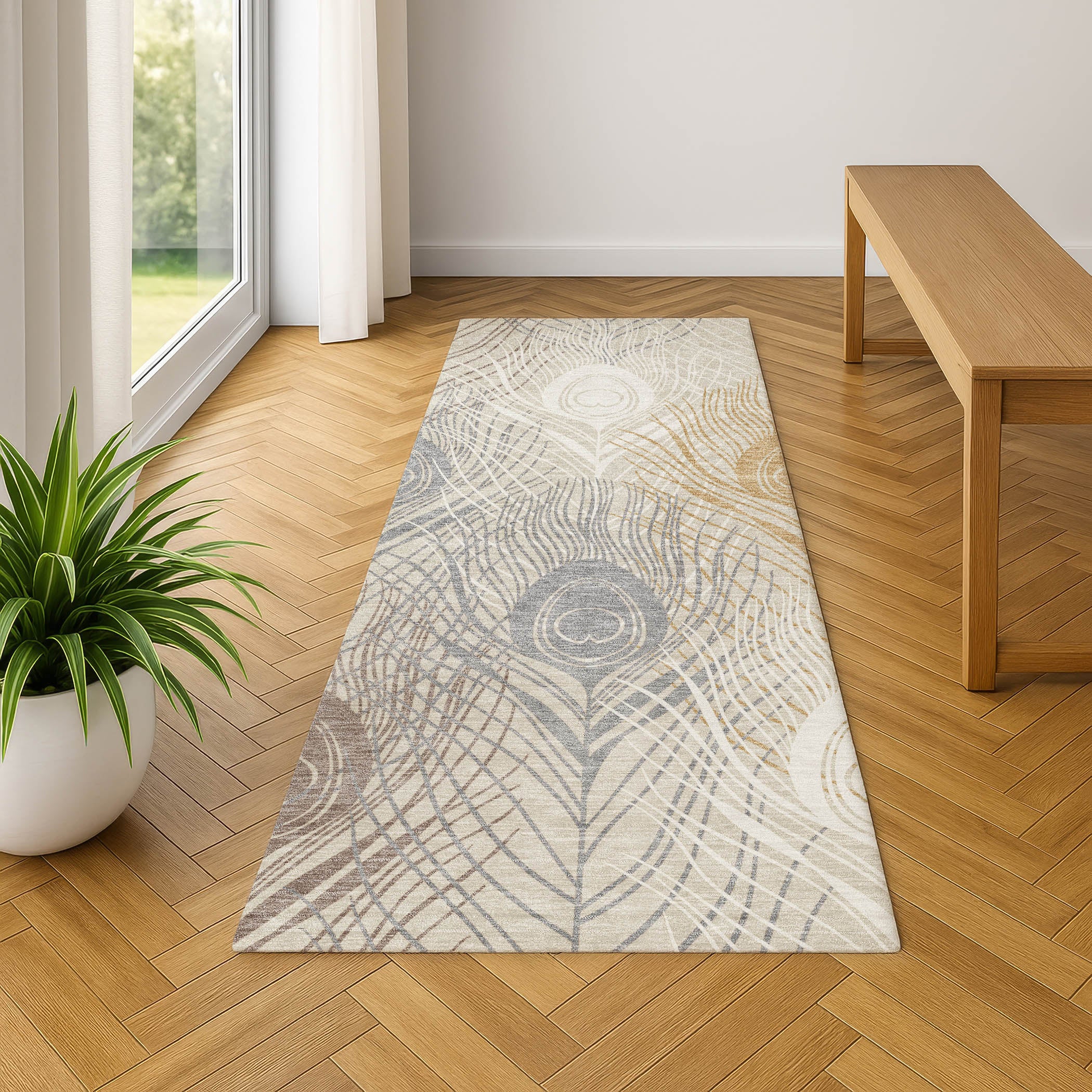 Zanzibar Machine Washable Transitional Beige Brown Rug 2'3" x 7'6" #shape_Runner