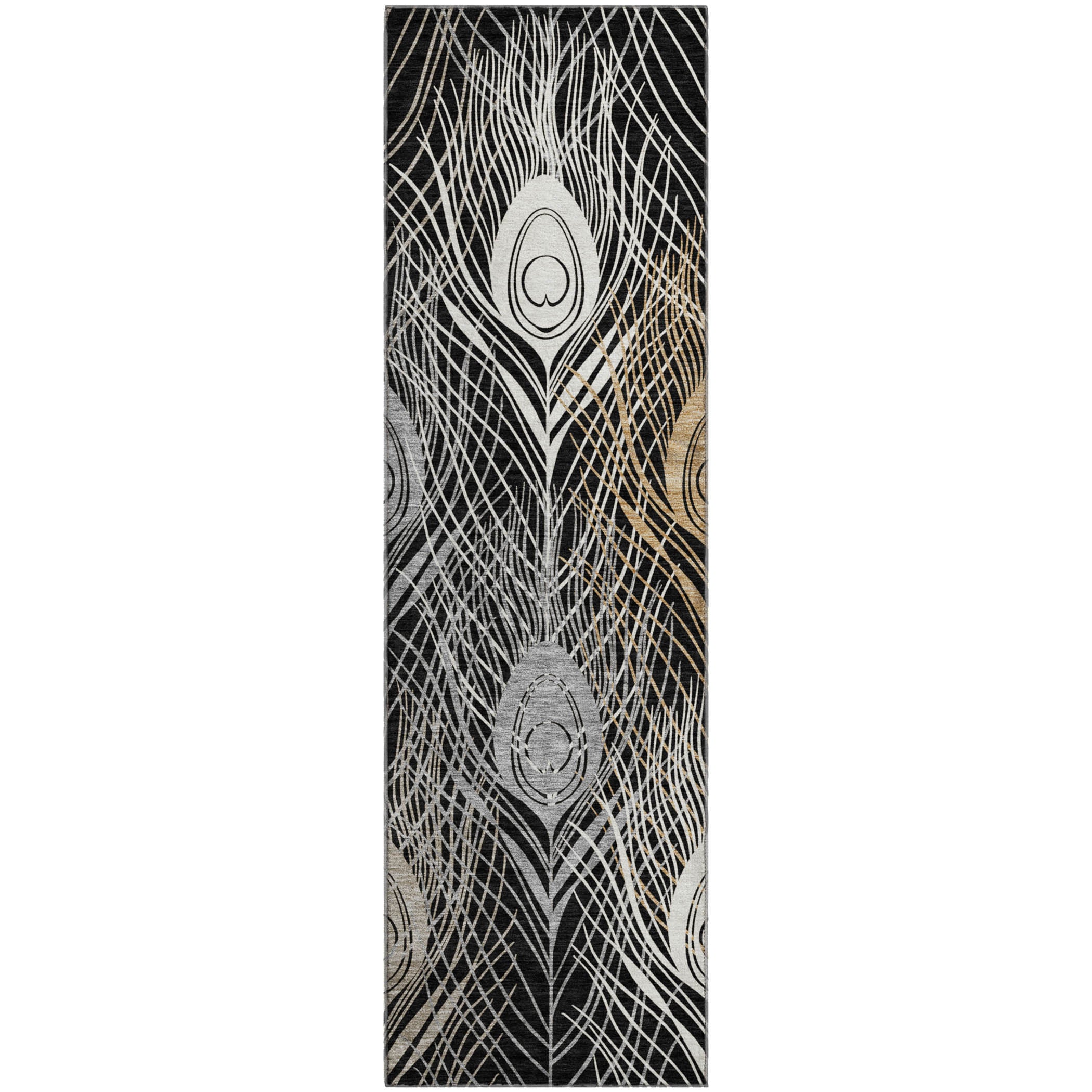 Zanzibar Machine Washable Transitional Black Rug 2'3" x 7'6" #shape_Runner
