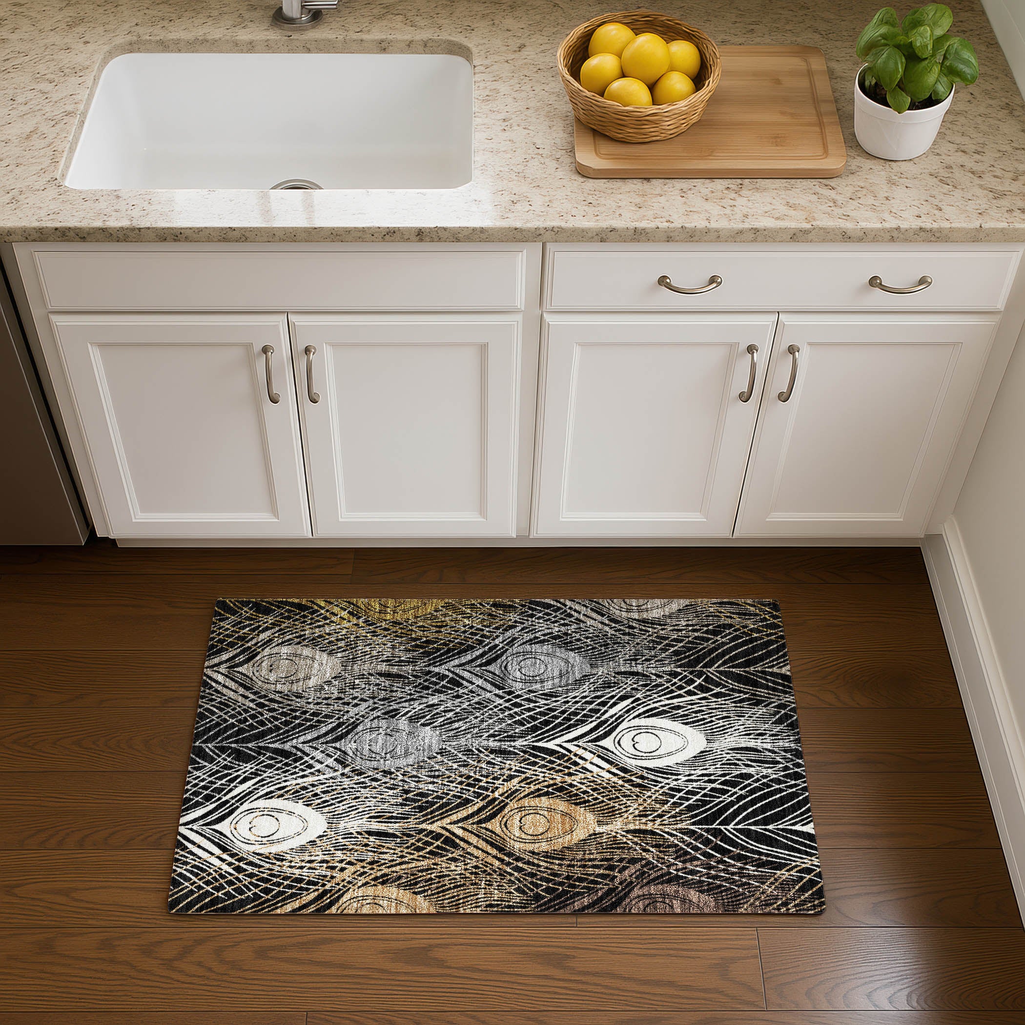 Zanzibar Machine Washable Transitional Black Rug 1'8" x 2'6" #shape_Rectangle