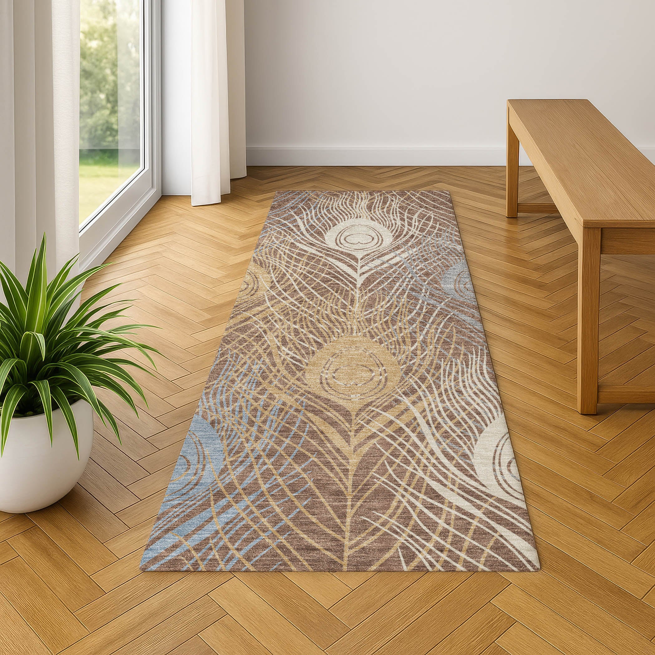 Zanzibar Machine Washable Transitional Brown Rug 2'3" x 7'6" #shape_Runner