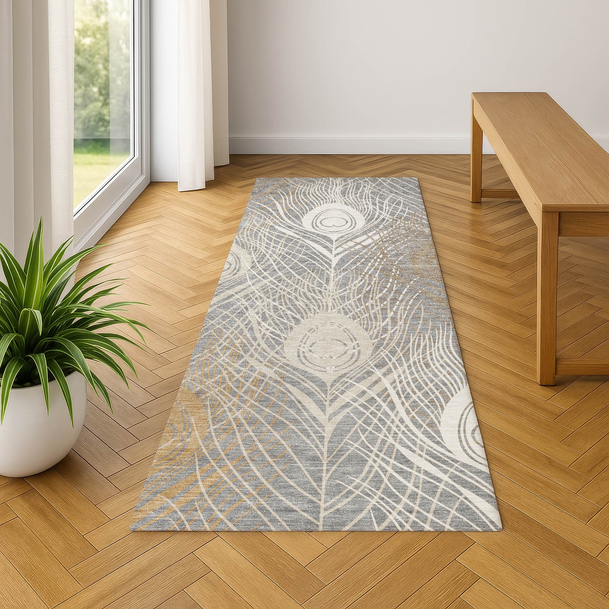 Zanzibar Machine Washable Transitional Gray Rug 2'3" x 7'6" #shape_Runner