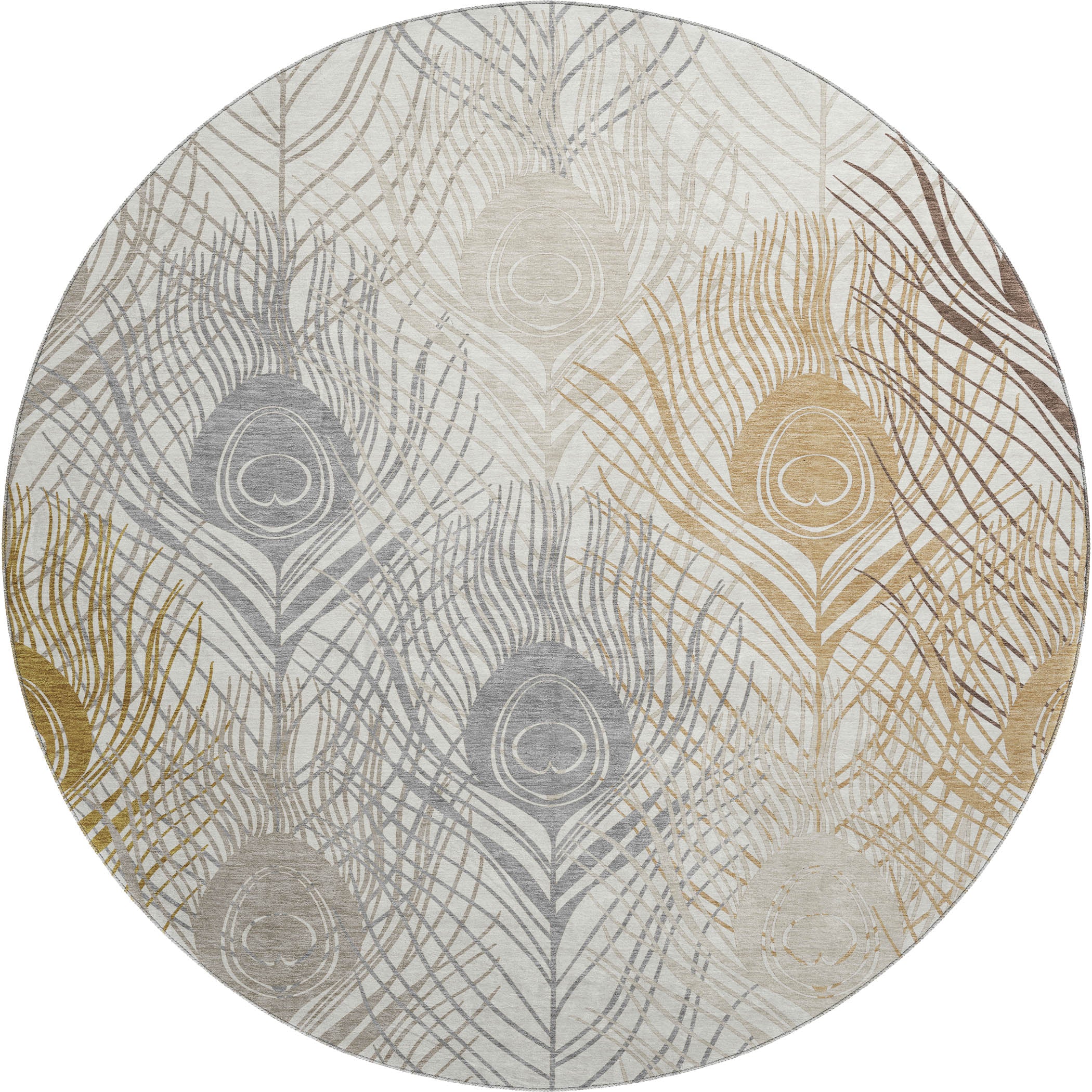 Zanzibar Machine Washable Transitional Ivory Rug 8' x 8' #shape_Round