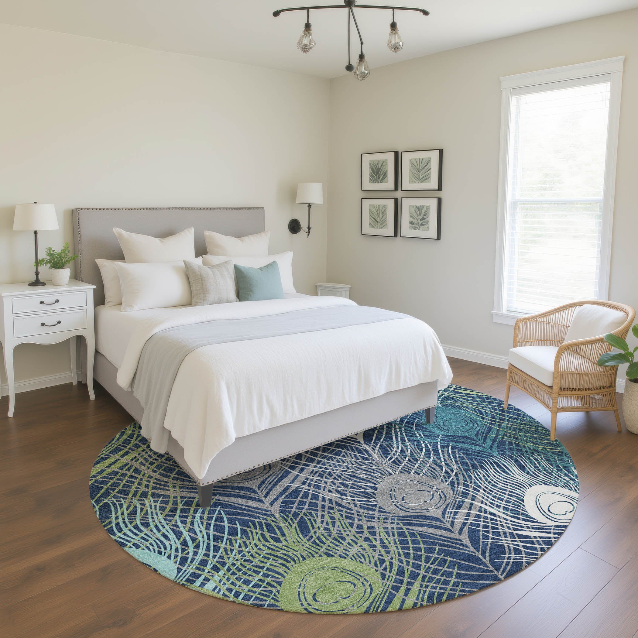 Zanzibar Machine Washable Transitional Navy Blue Rug 8' x 8' #shape_Round