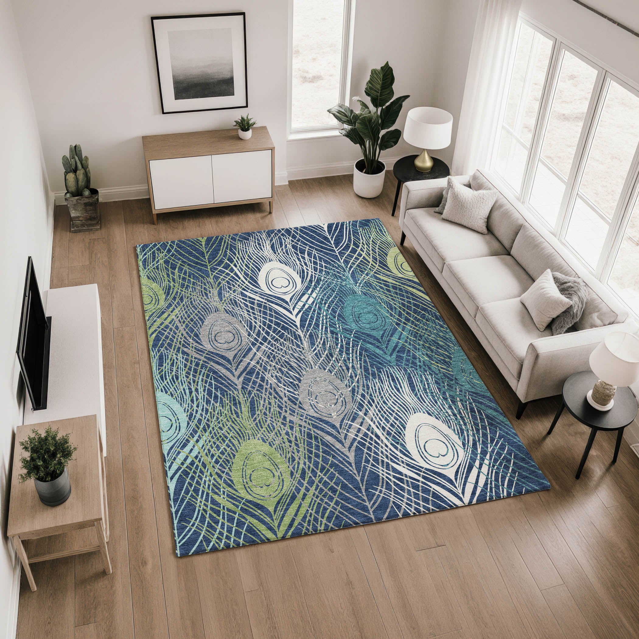 Zanzibar Machine Washable Transitional Navy Blue Rug 2'6" x 3'10" #shape_Rectangle