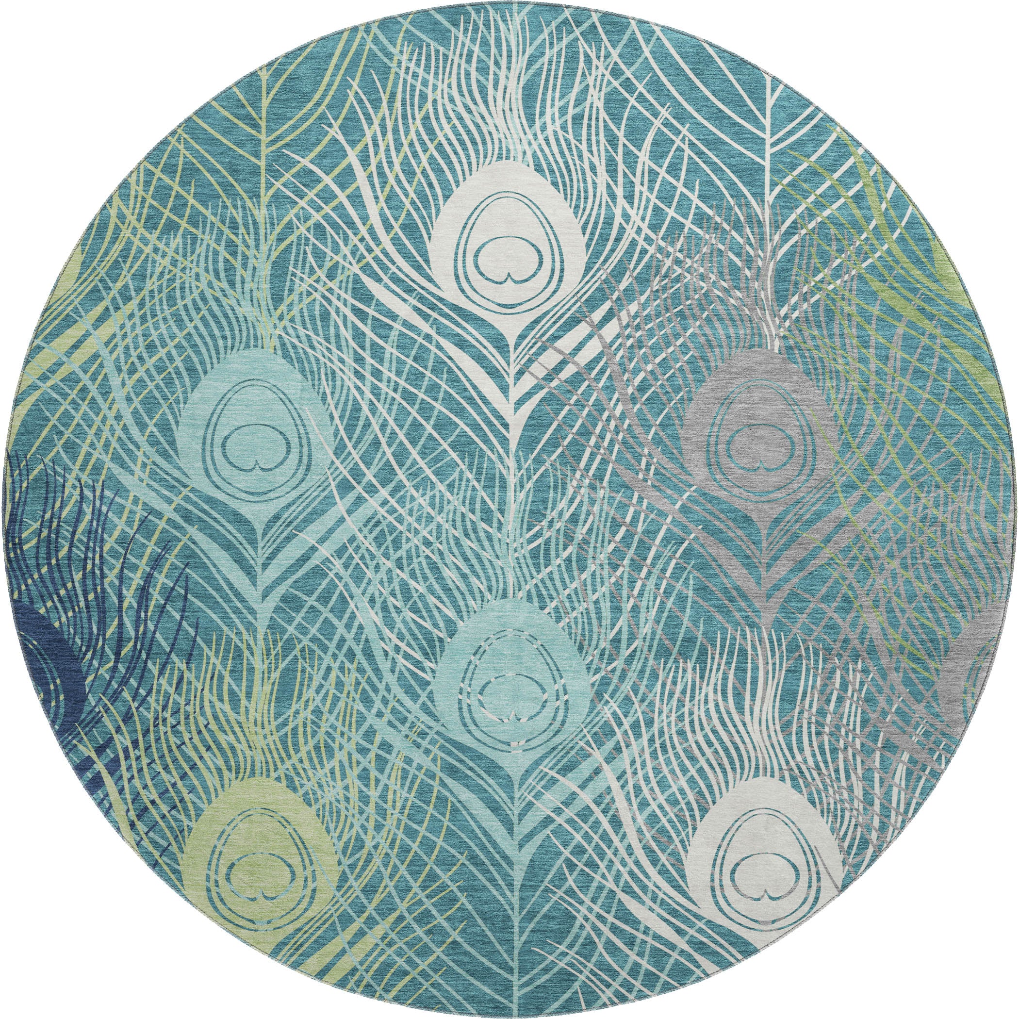 Zanzibar Machine Washable Transitional Teal Rug 8' x 8' #shape_Round