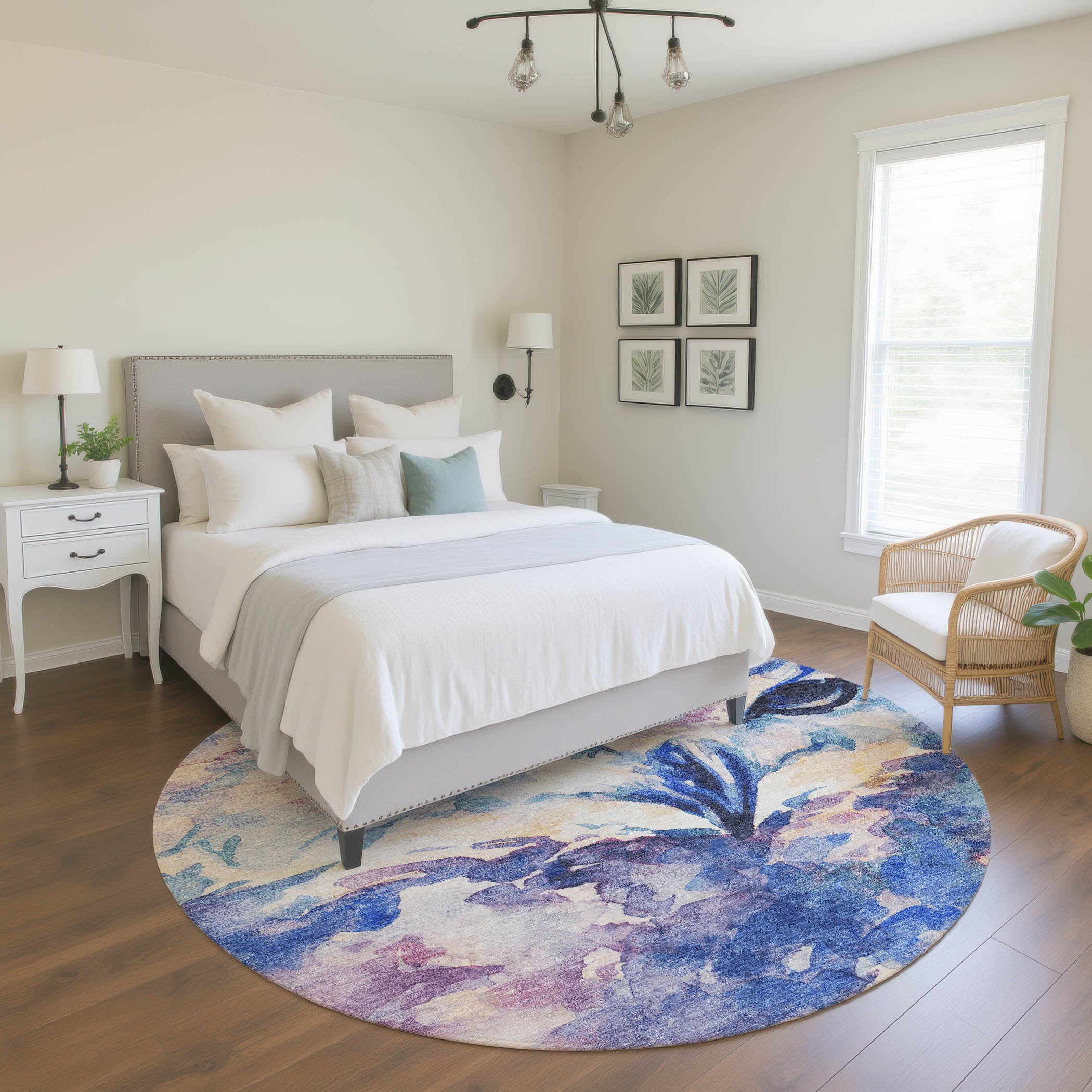 Athens Machine Washable Transitional Blue Rug 8' x 8' #shape_Round