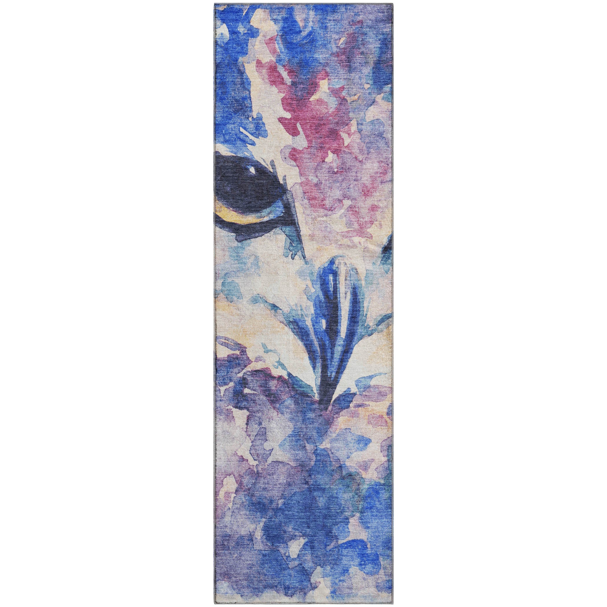 Athens Machine Washable Transitional Blue Rug 2'3" x 7'6" #shape_Runner