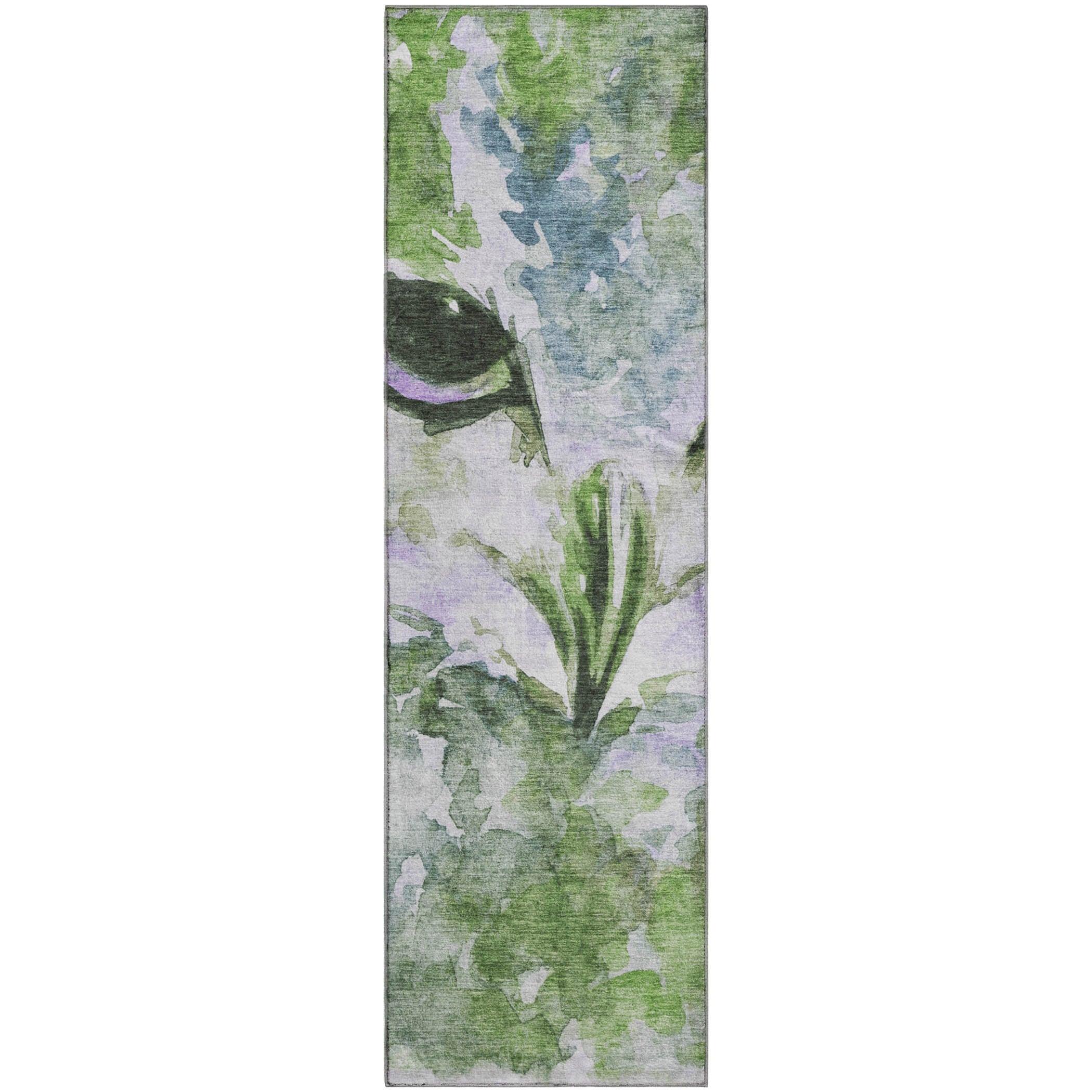 Athens Machine Washable Transitional Green Rug 2'3" x 7'6" #shape_Runner