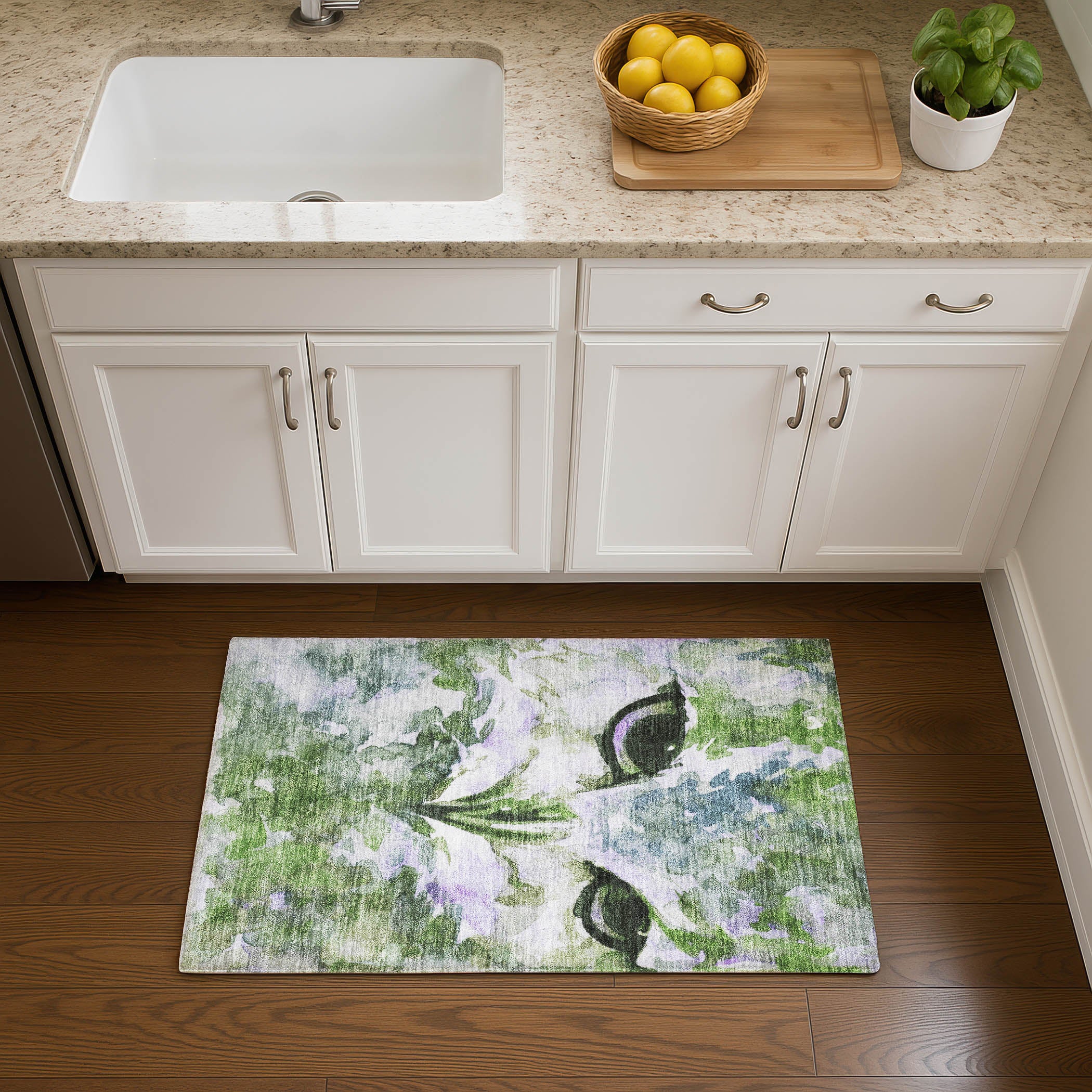 Athens Machine Washable Transitional Green Rug 1'8" x 2'6" #shape_Rectangle