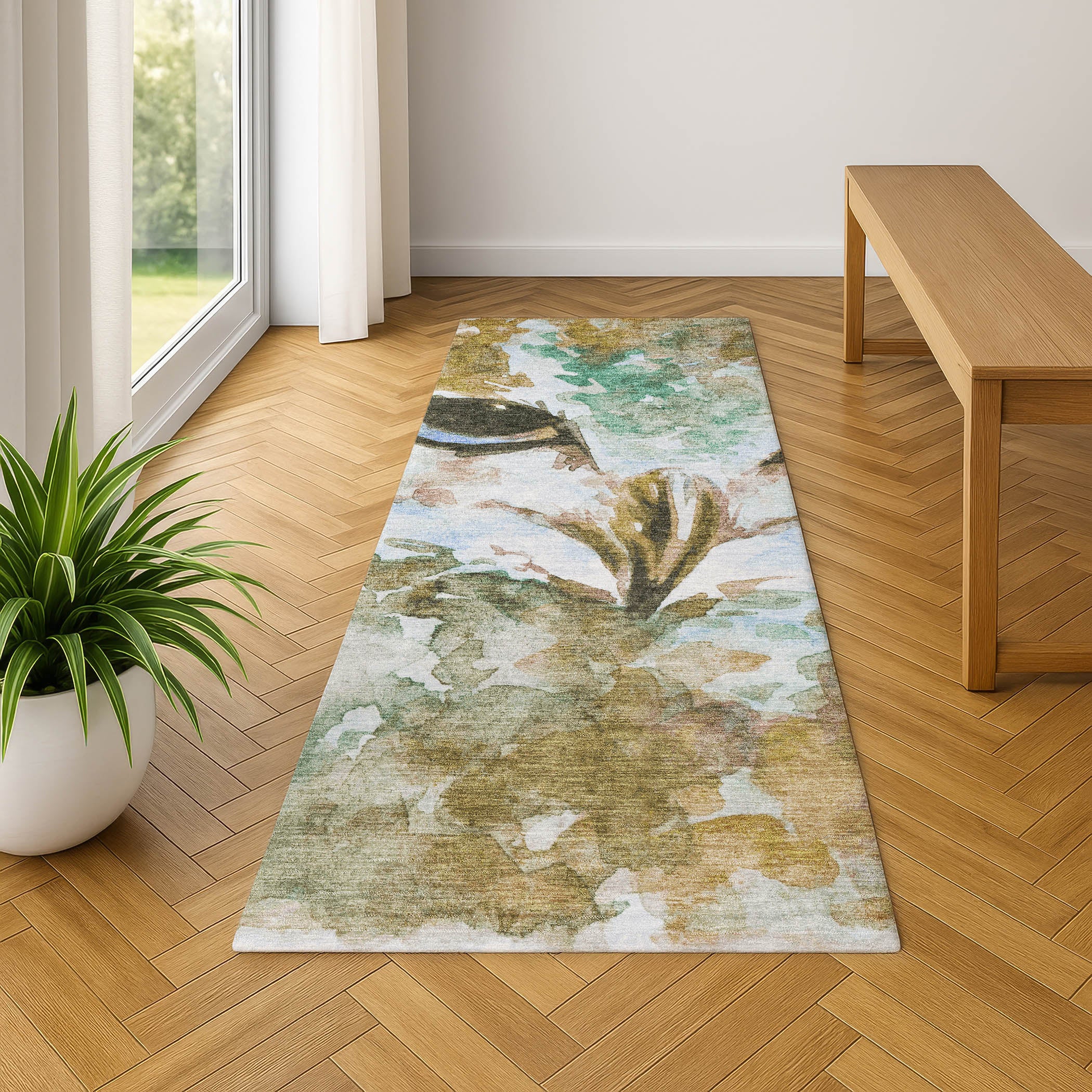 Athens Machine Washable Transitional Mocha Brown Rug 2'3" x 7'6" #shape_Runner