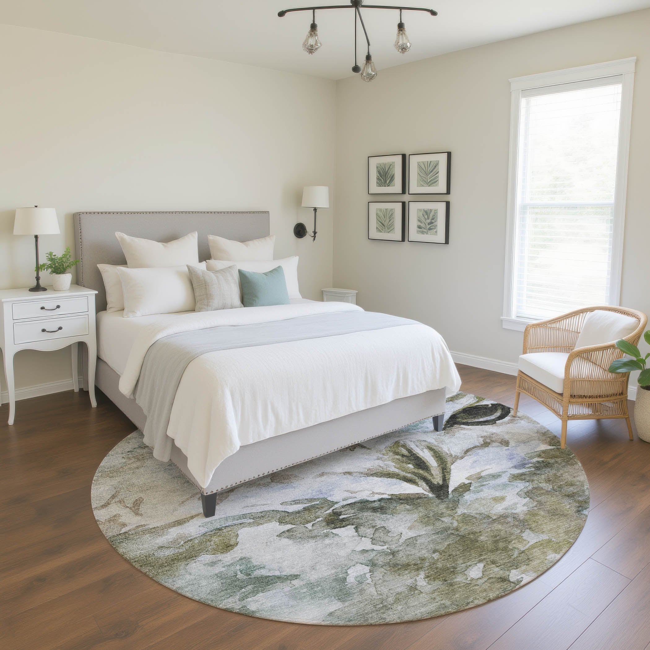 Athens Machine Washable Transitional Taupe Brown Rug 8' x 8' #shape_Round