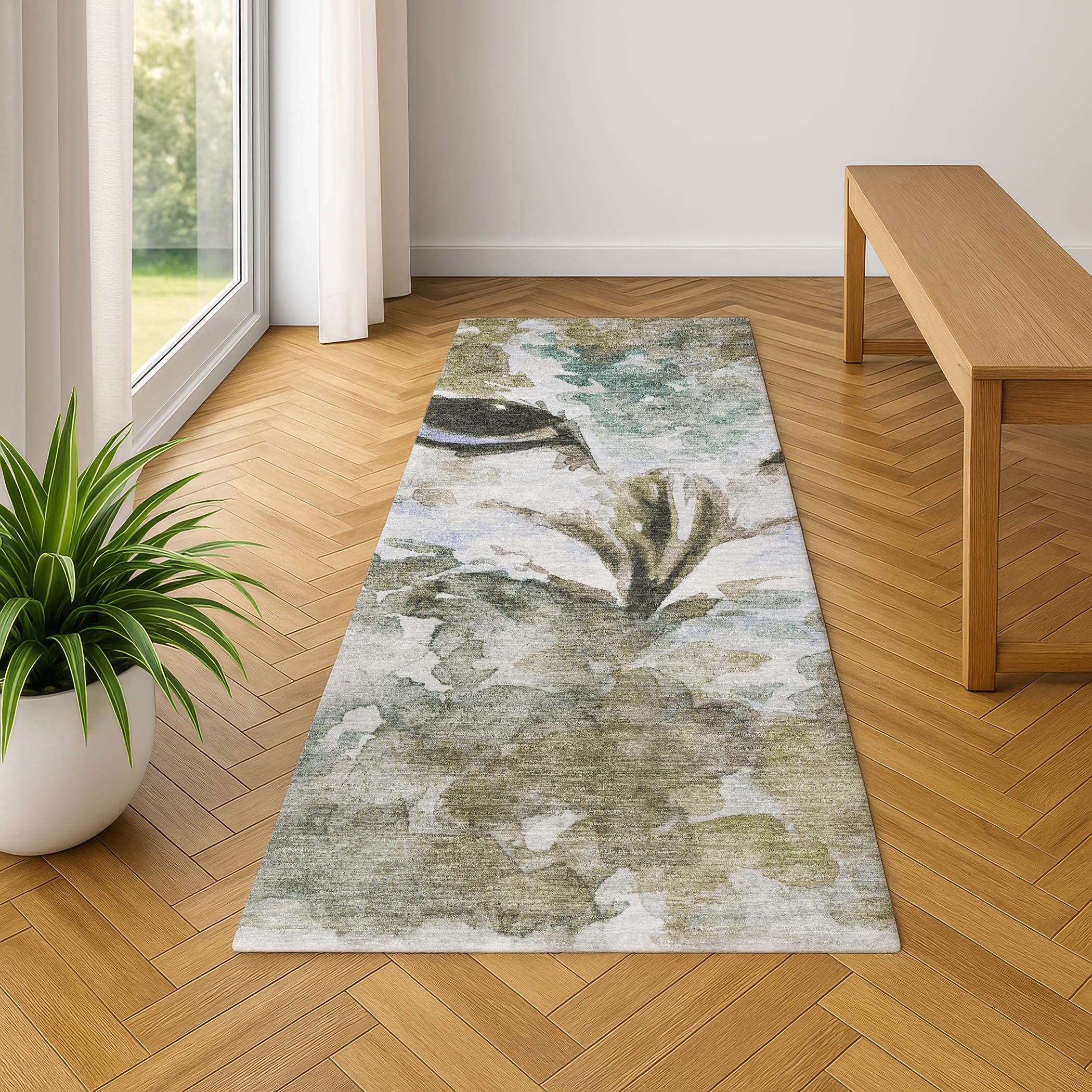 Athens Machine Washable Transitional Taupe Brown Rug 2'3" x 7'6" #shape_Runner