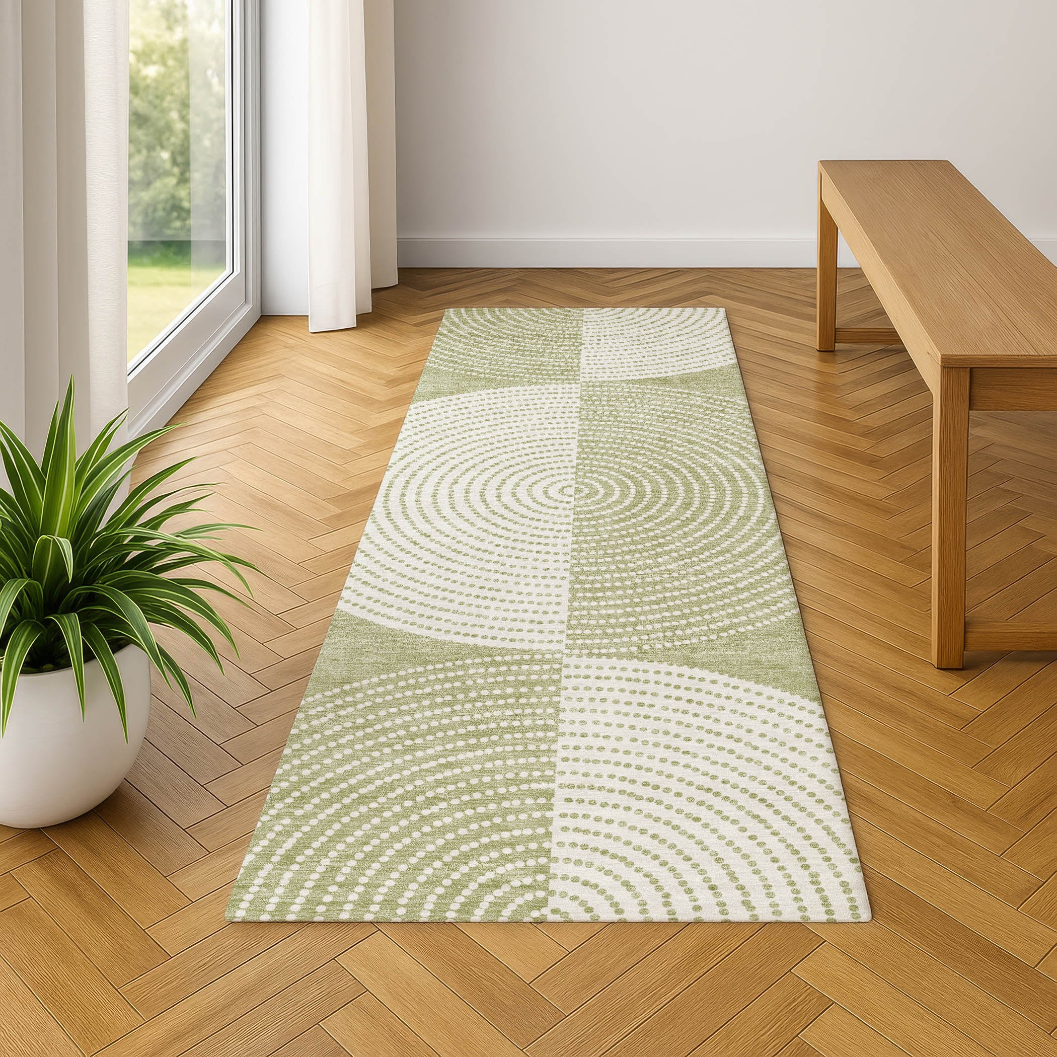 Santorini Machine Washable Transitional Aloe Green Rug 2'3" x 7'6" #shape_Runner