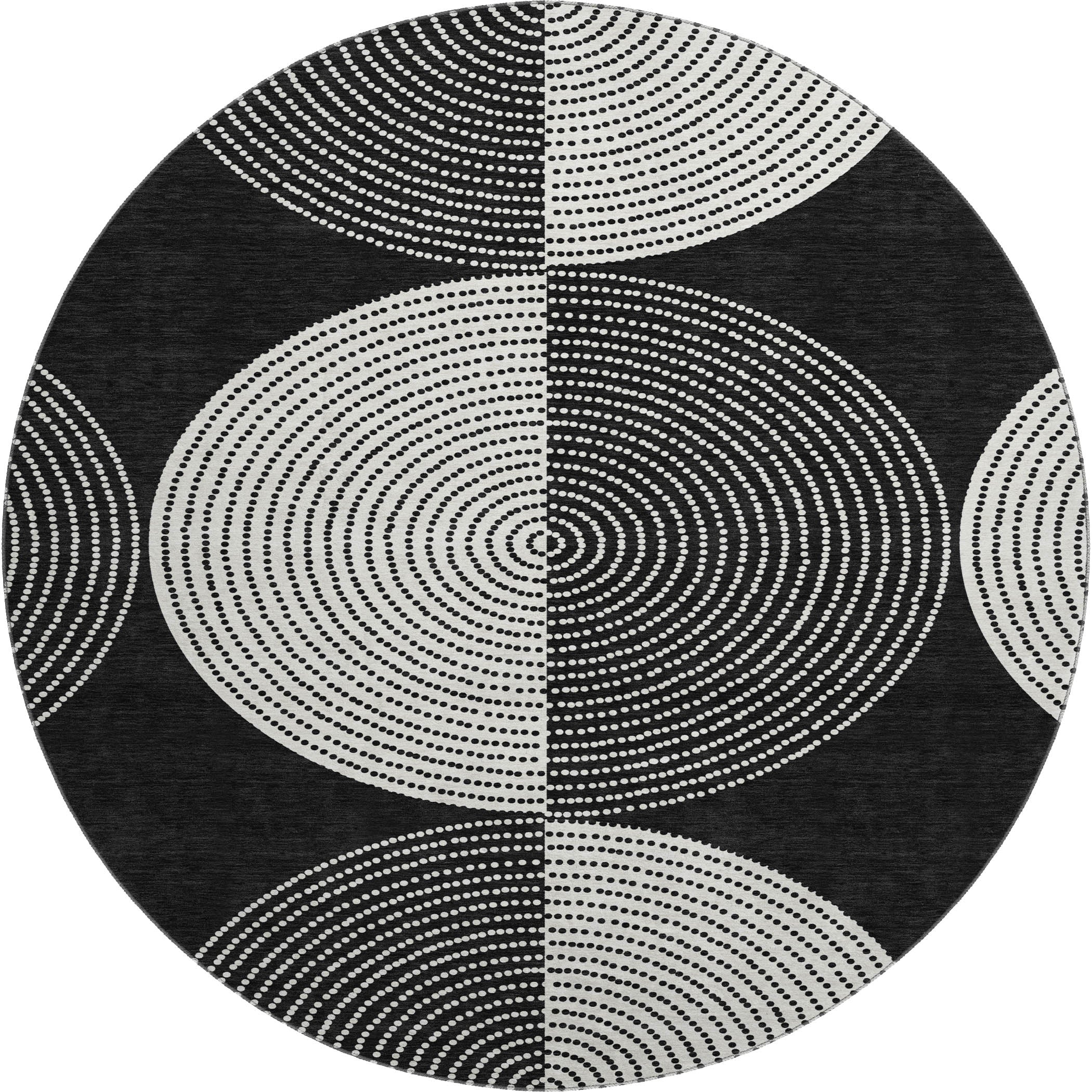 Santorini Machine Washable Transitional Black Rug 8' x 8' #shape_Round